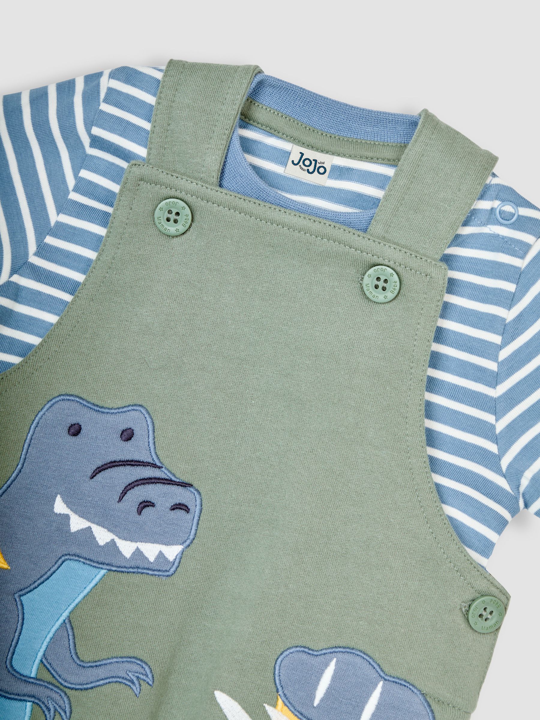 Khaki Green Dinosaur Appliqué Dungarees & Top Set - Image 6 of 6