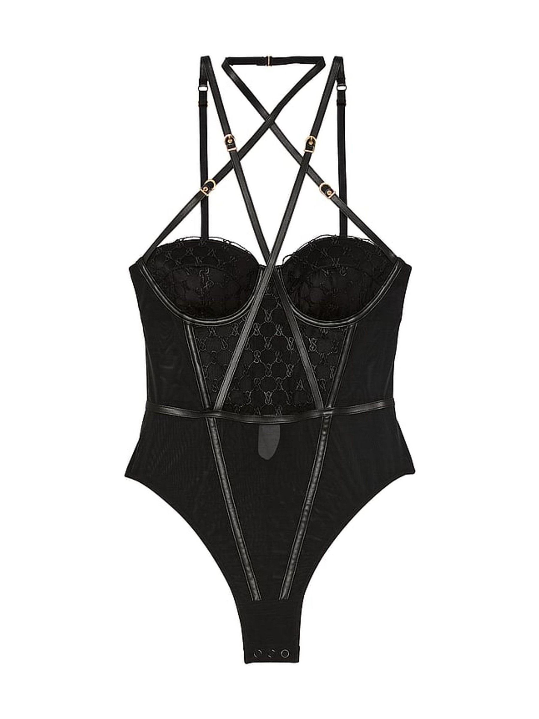 Black Faux Leather Monogram Bodysuit - Image 3 of 3