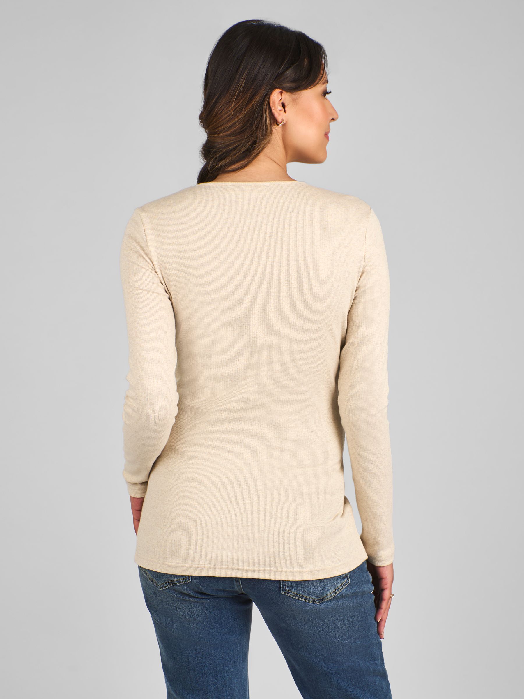 Oatmeal Ribbed Jersey Maternity & Nursing Top - Image 2 of 4