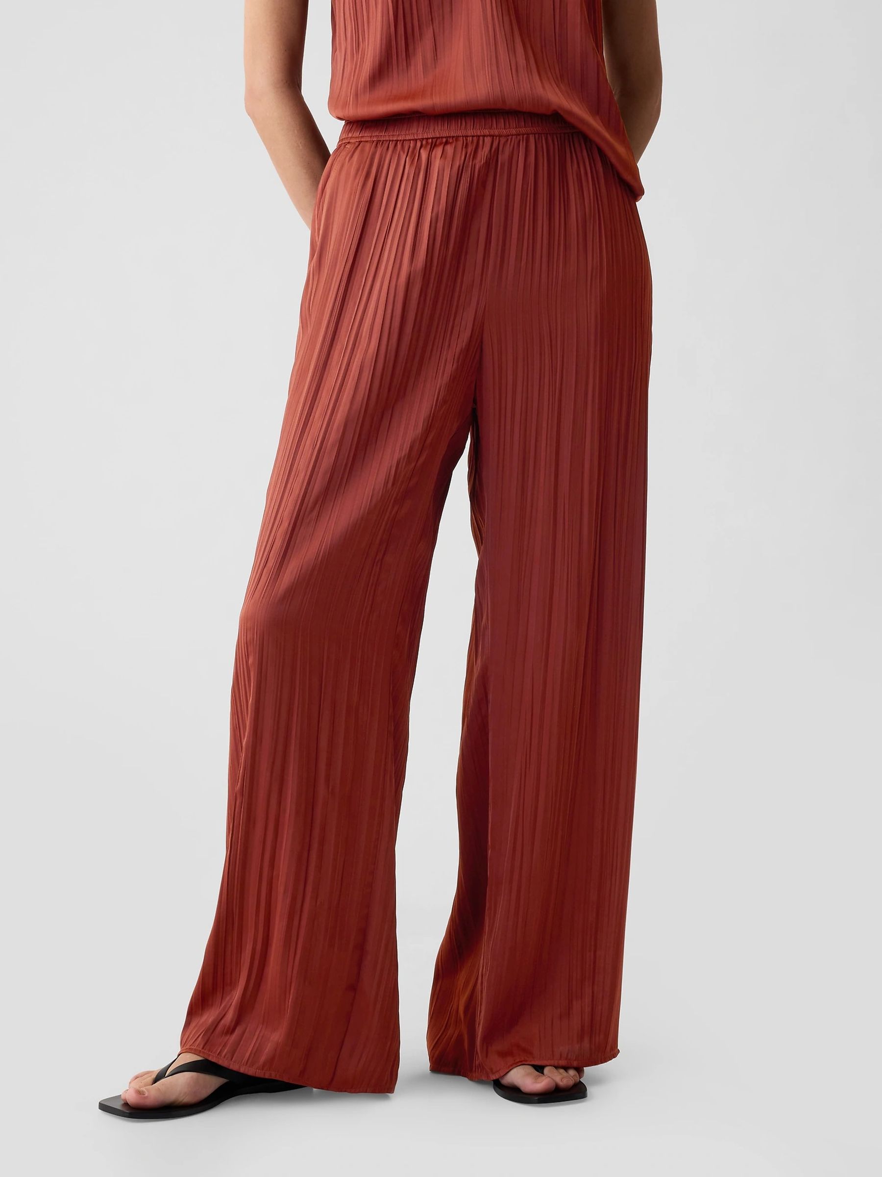 Brown Crinkle Texture Satin Trousers - Image 2 of 5