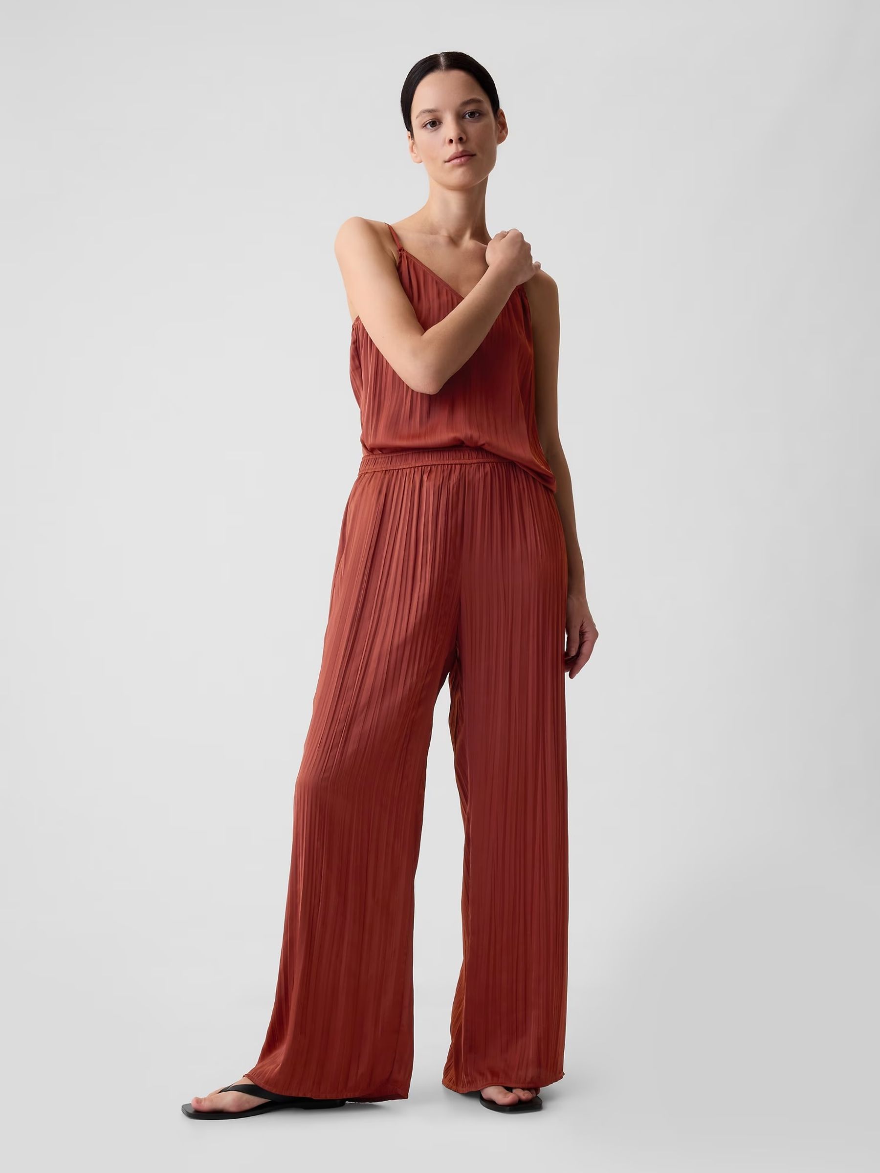 Brown Crinkle Texture Satin Trousers - Image 5 of 5