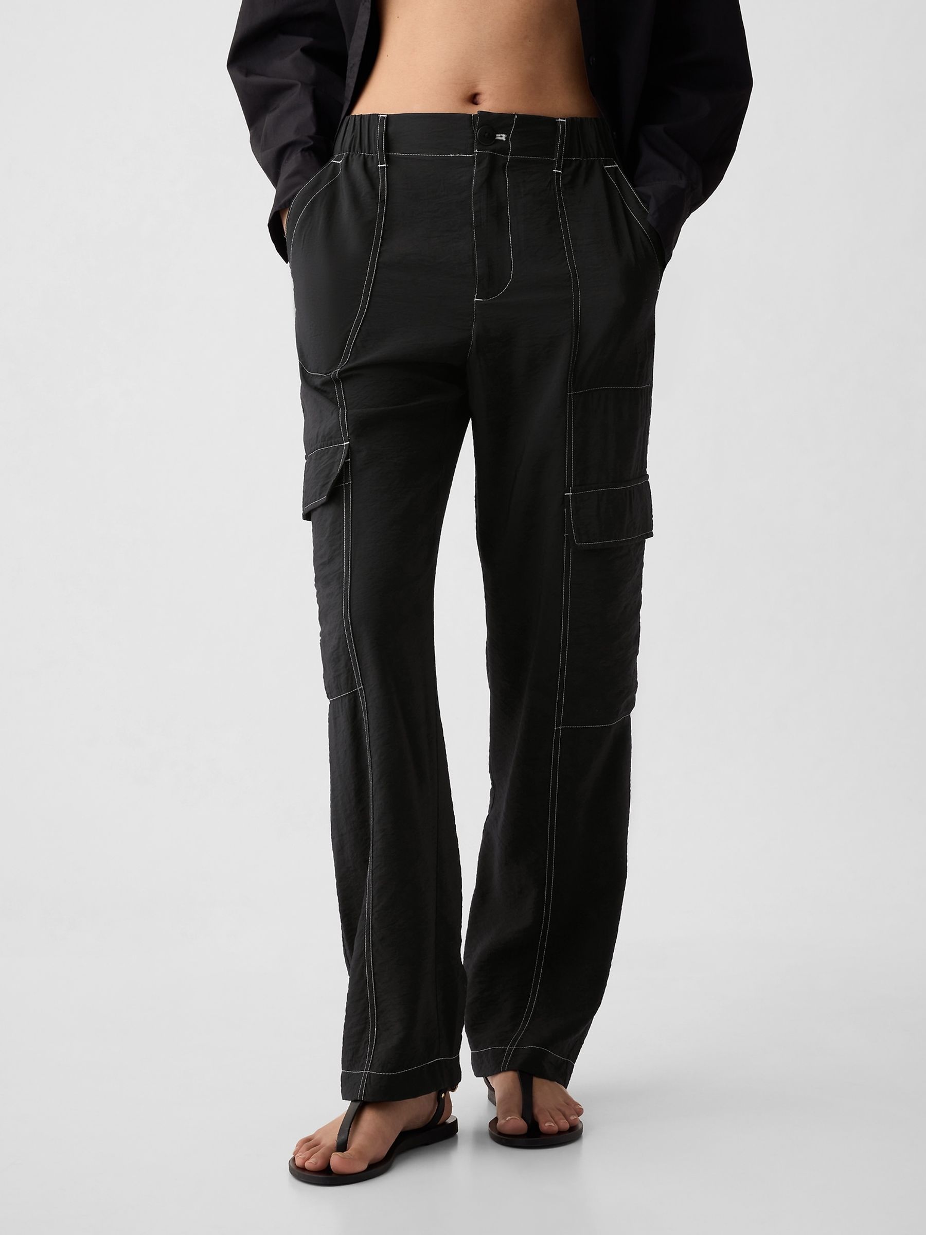 Black Mid Rise Cargo Trousers - Image 2 of 5