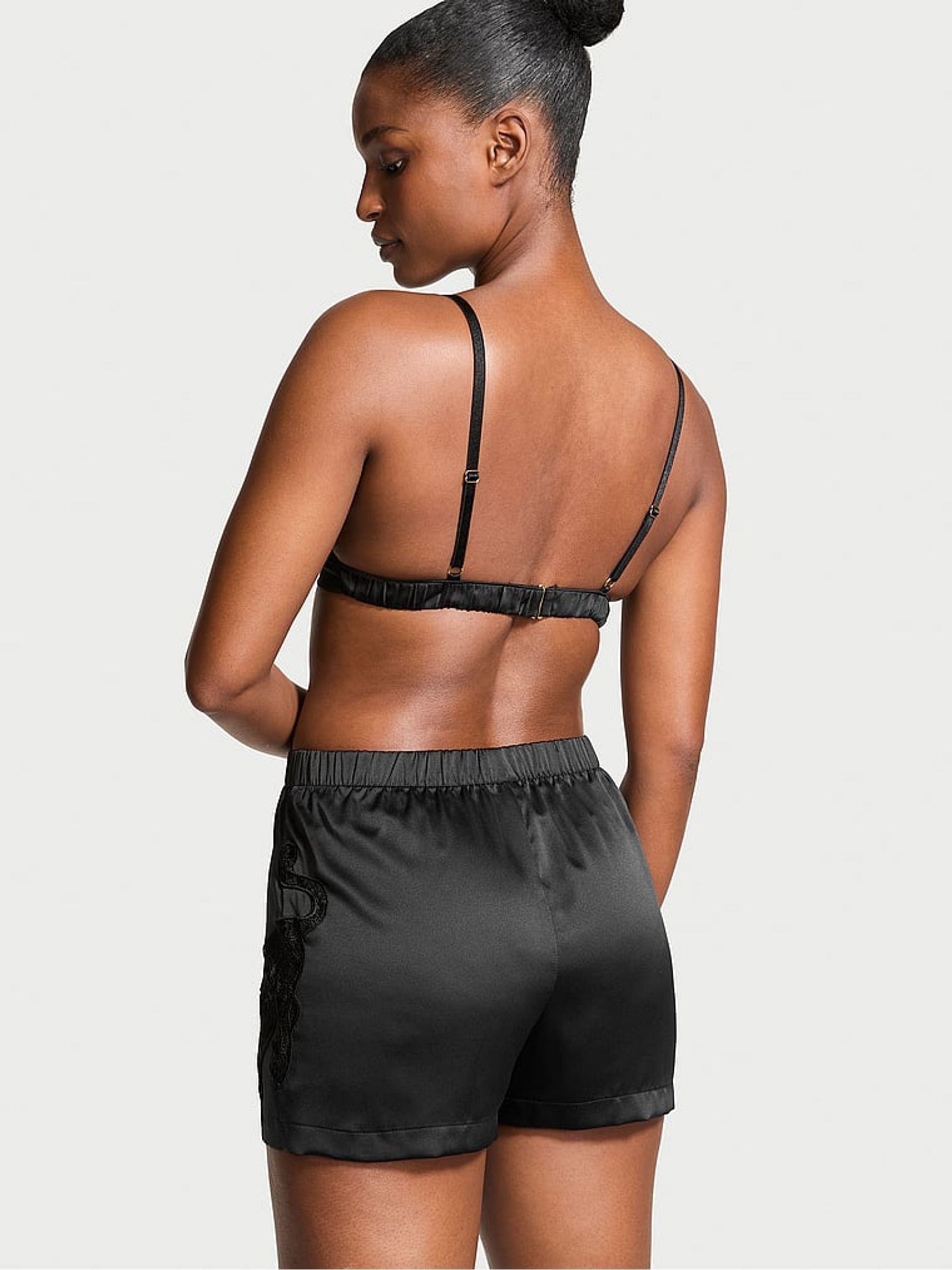 Black Jaguar Satin Triangle Bralette & Boxer Shorts Set - Image 2 of 3