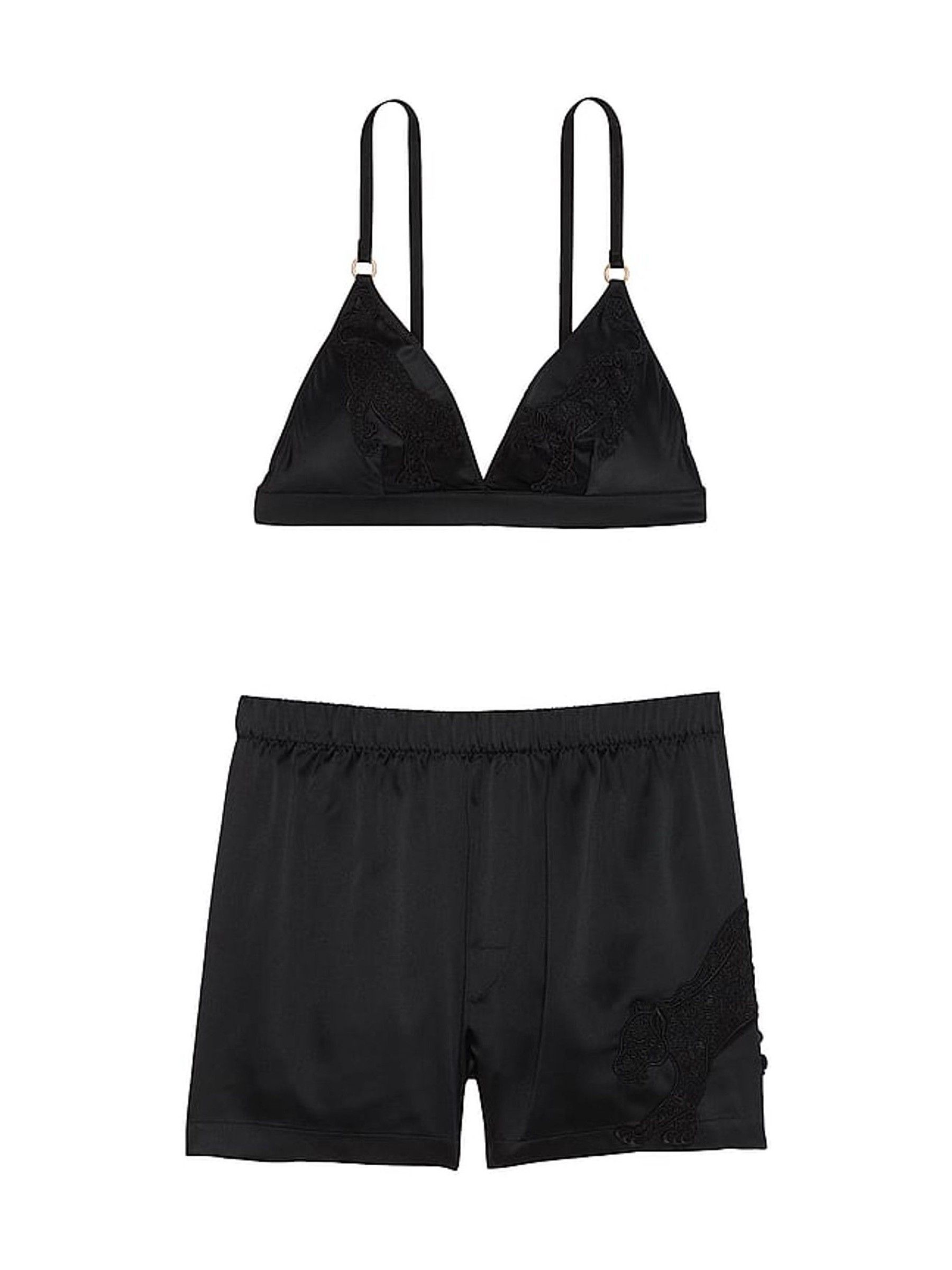 Black Jaguar Satin Triangle Bralette & Boxer Shorts Set - Image 3 of 3