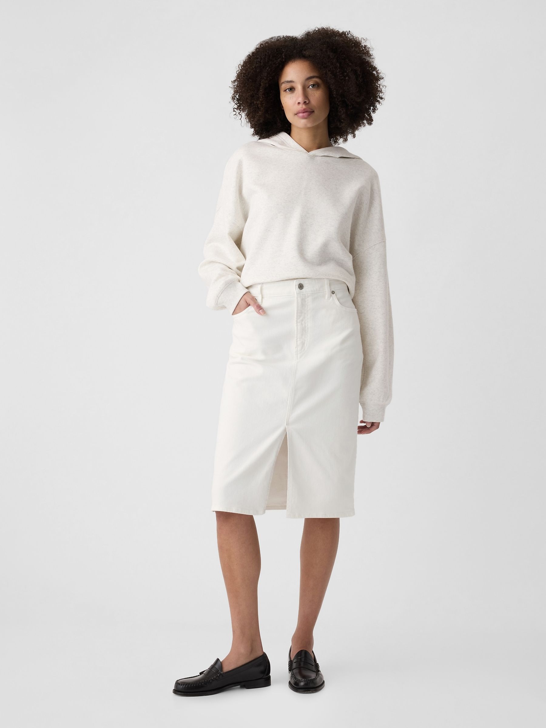 White Denim Midi Skirt - Image 1 of 5