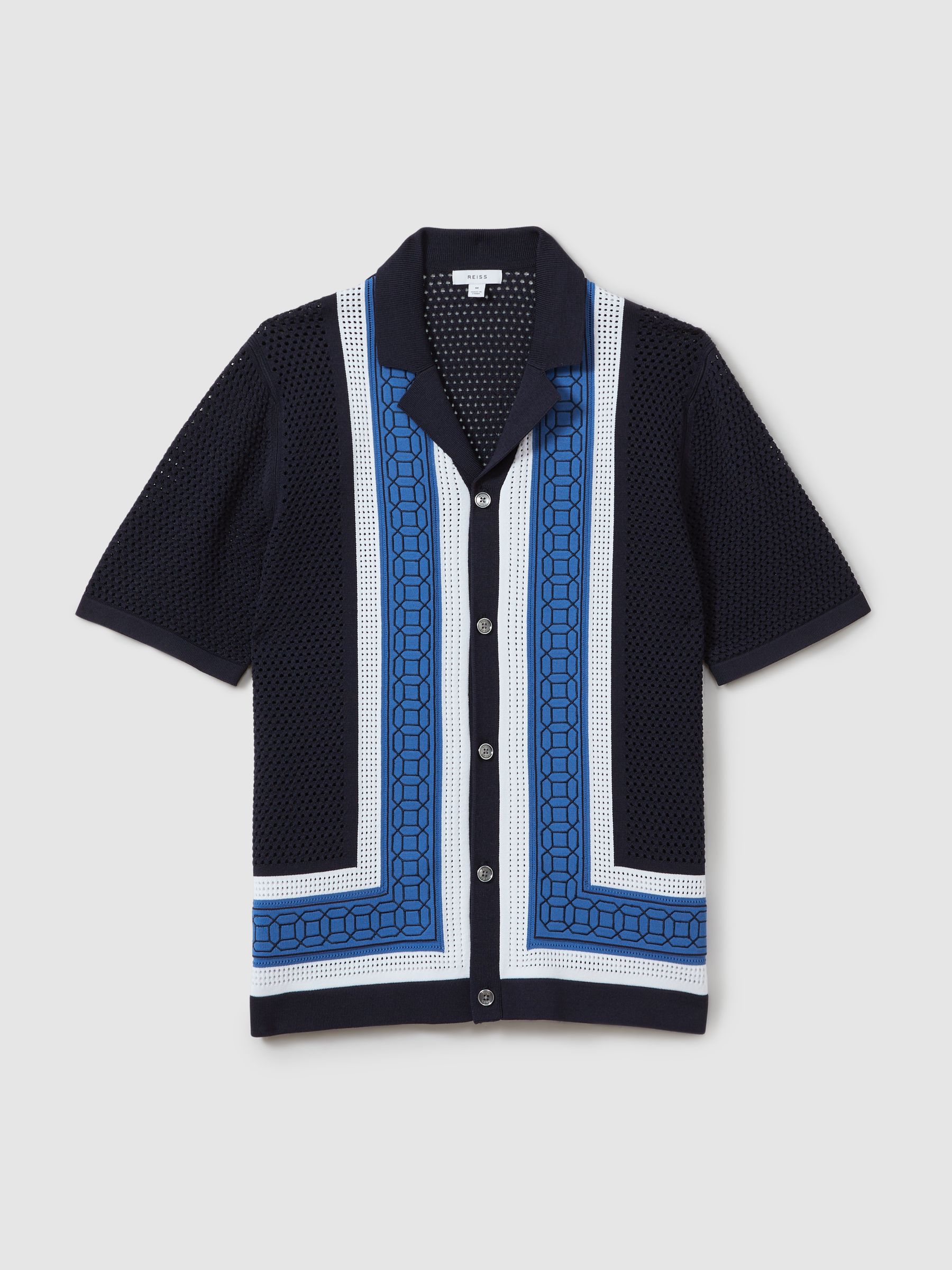Embroidered Cuban Collar Shirt in Navy - Image 2 of 5
