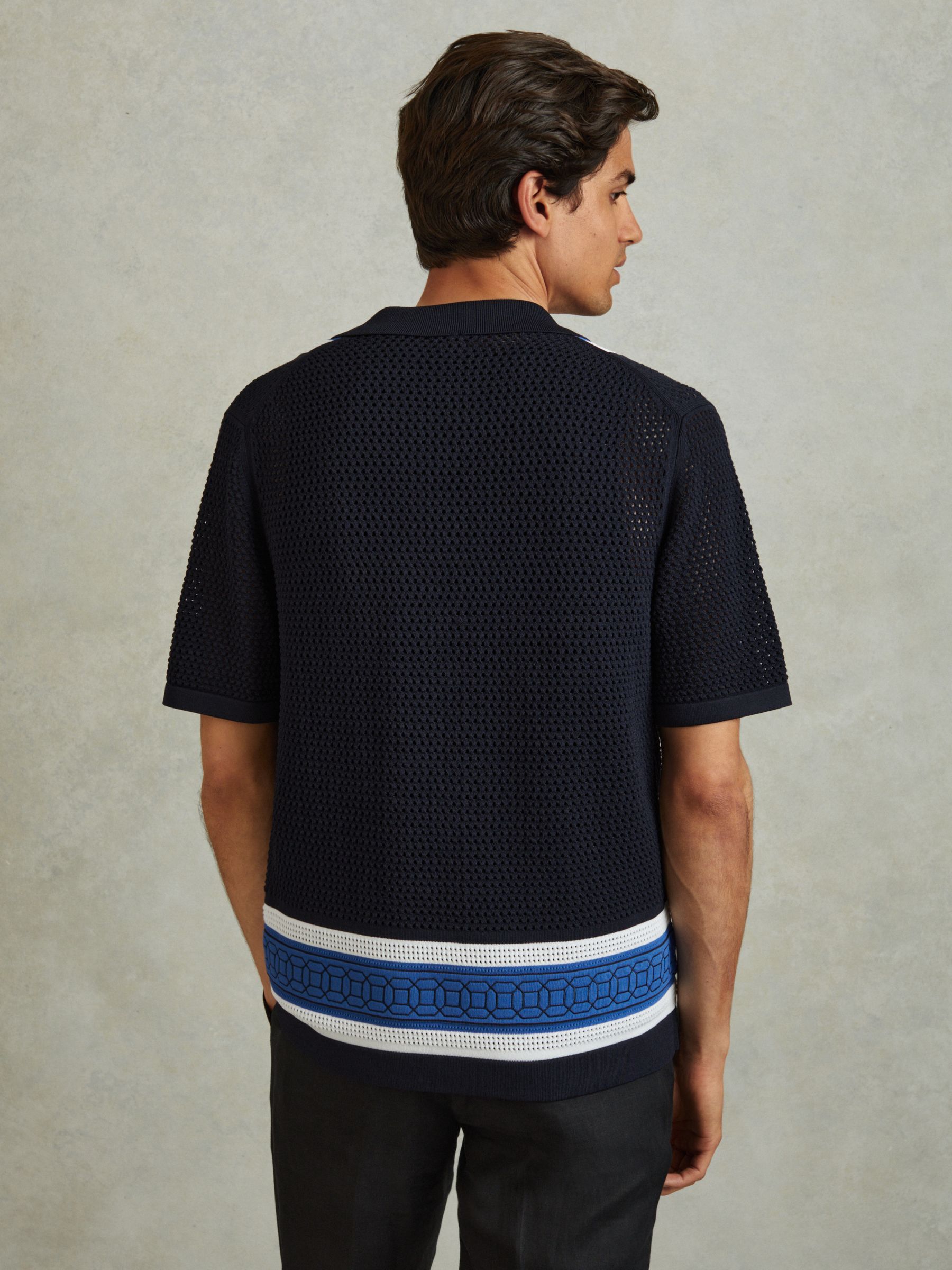 Embroidered Cuban Collar Shirt in Navy - Image 4 of 5