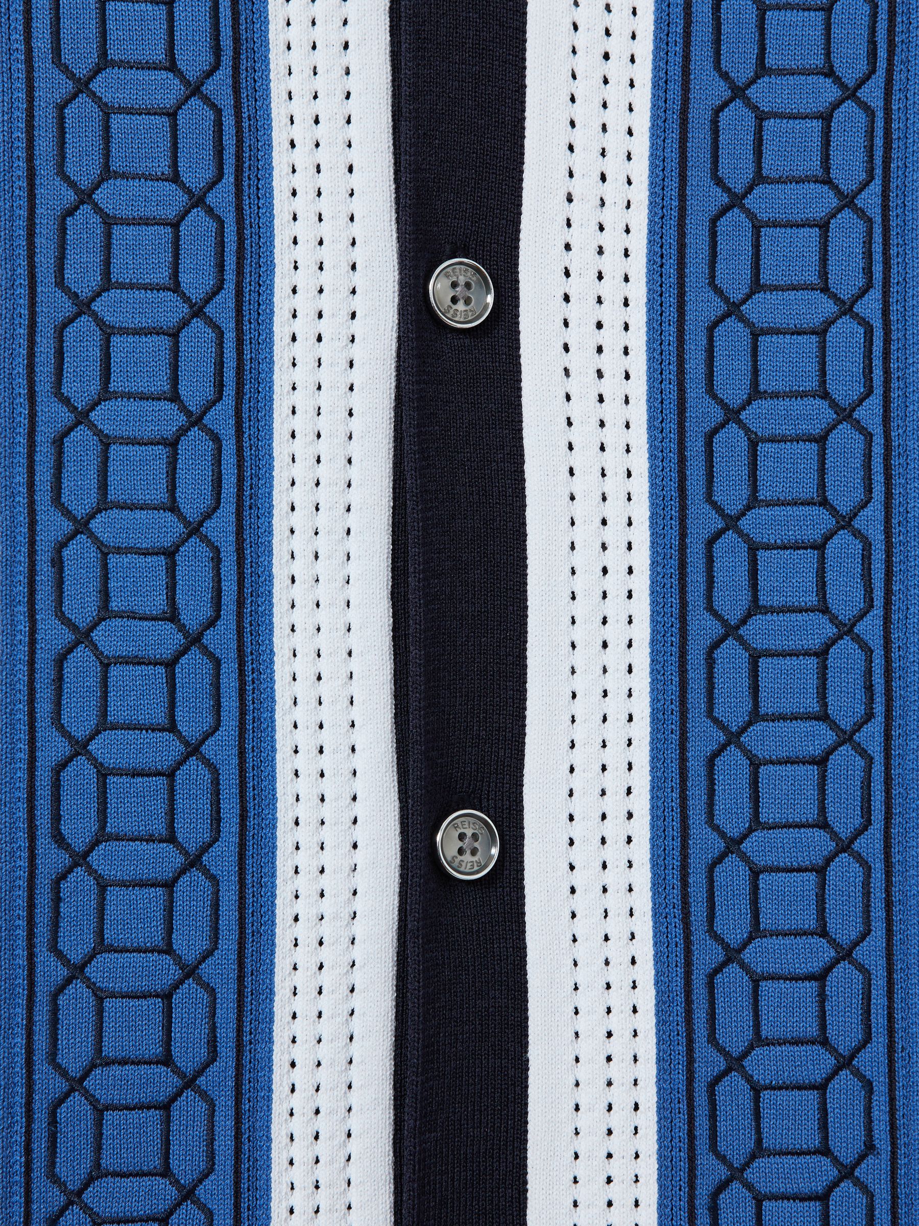 Embroidered Cuban Collar Shirt in Navy - Image 5 of 5