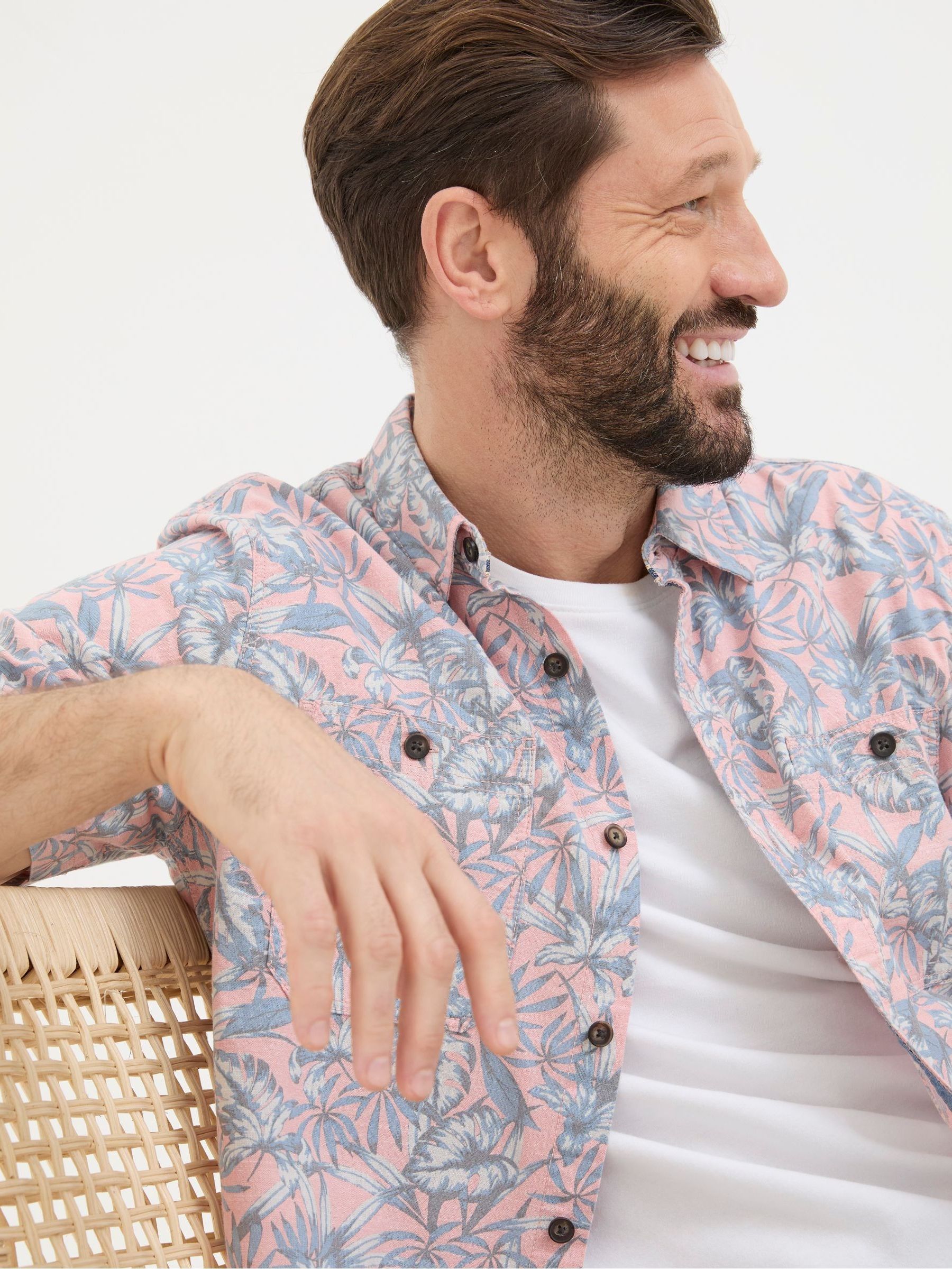 Chambray Pink Palm Print Shirt - Image 3 of 5