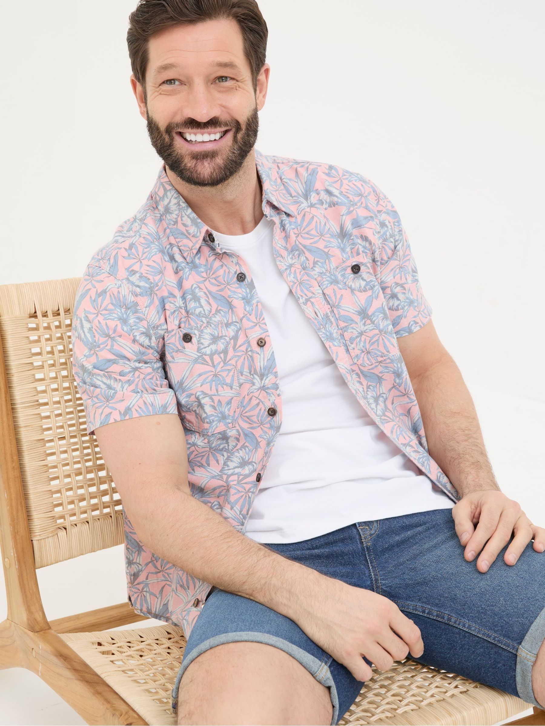 Chambray Pink Palm Print Shirt - Image 4 of 5
