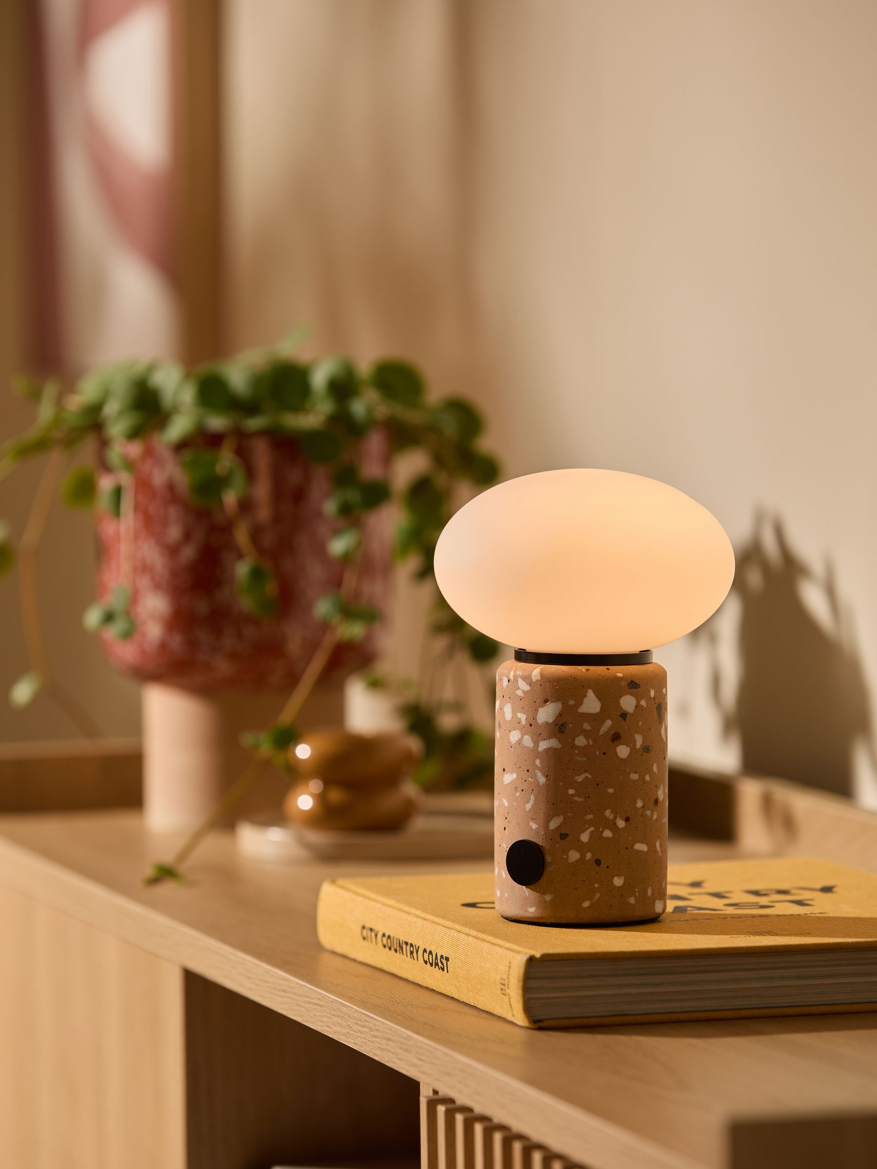 Mirissa Terazzo USB Wireless Table Lamp in Brown - Image 1 of 5