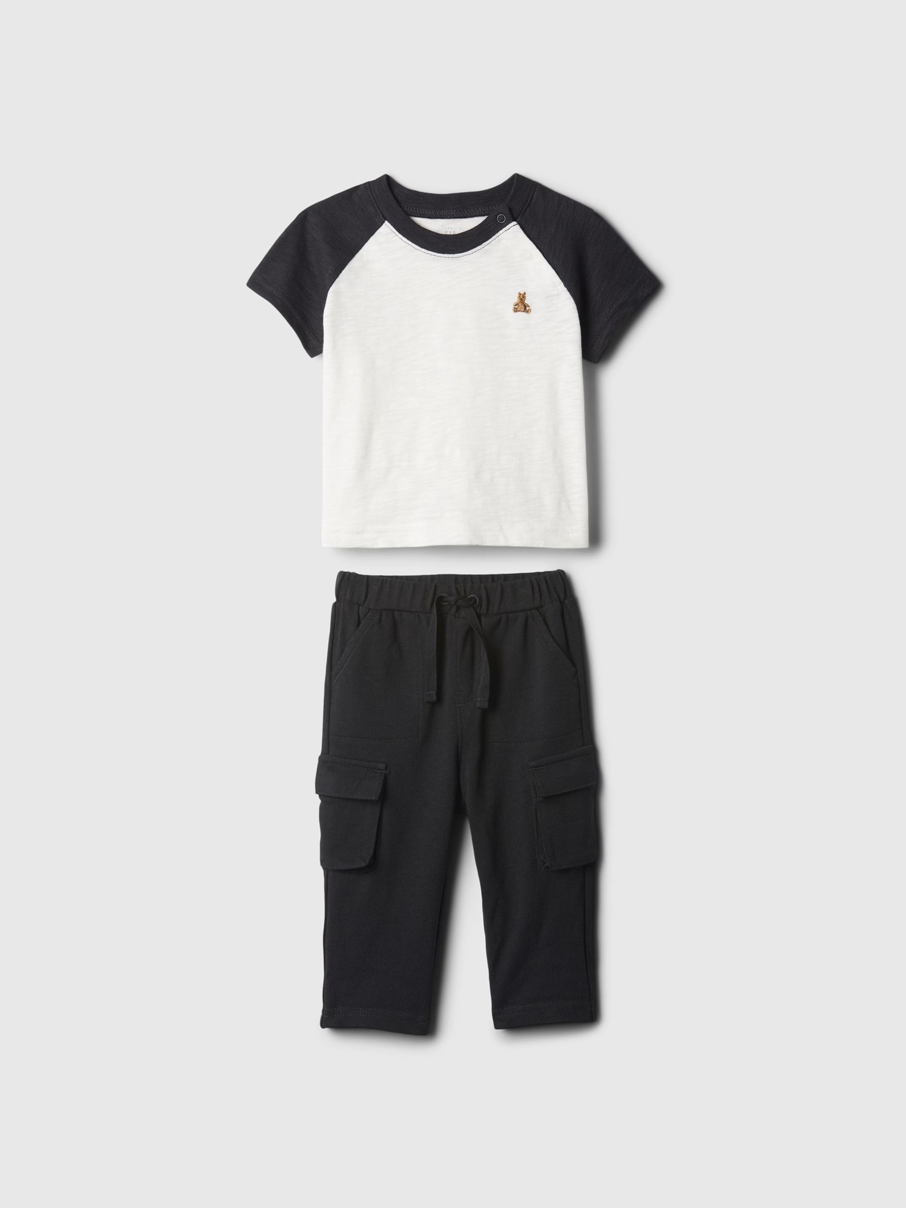 Black Brannan Bear Raglan Top and Cargo Trousers Baby Set (Newborn-24mths) - Image 1 of 1