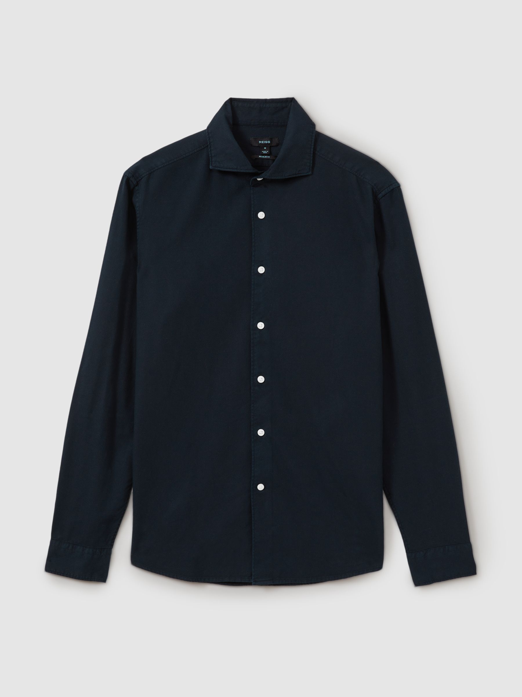 Textured Garment Dyed Button-Through Shirt in Indigo Blue - Image 2 of 5