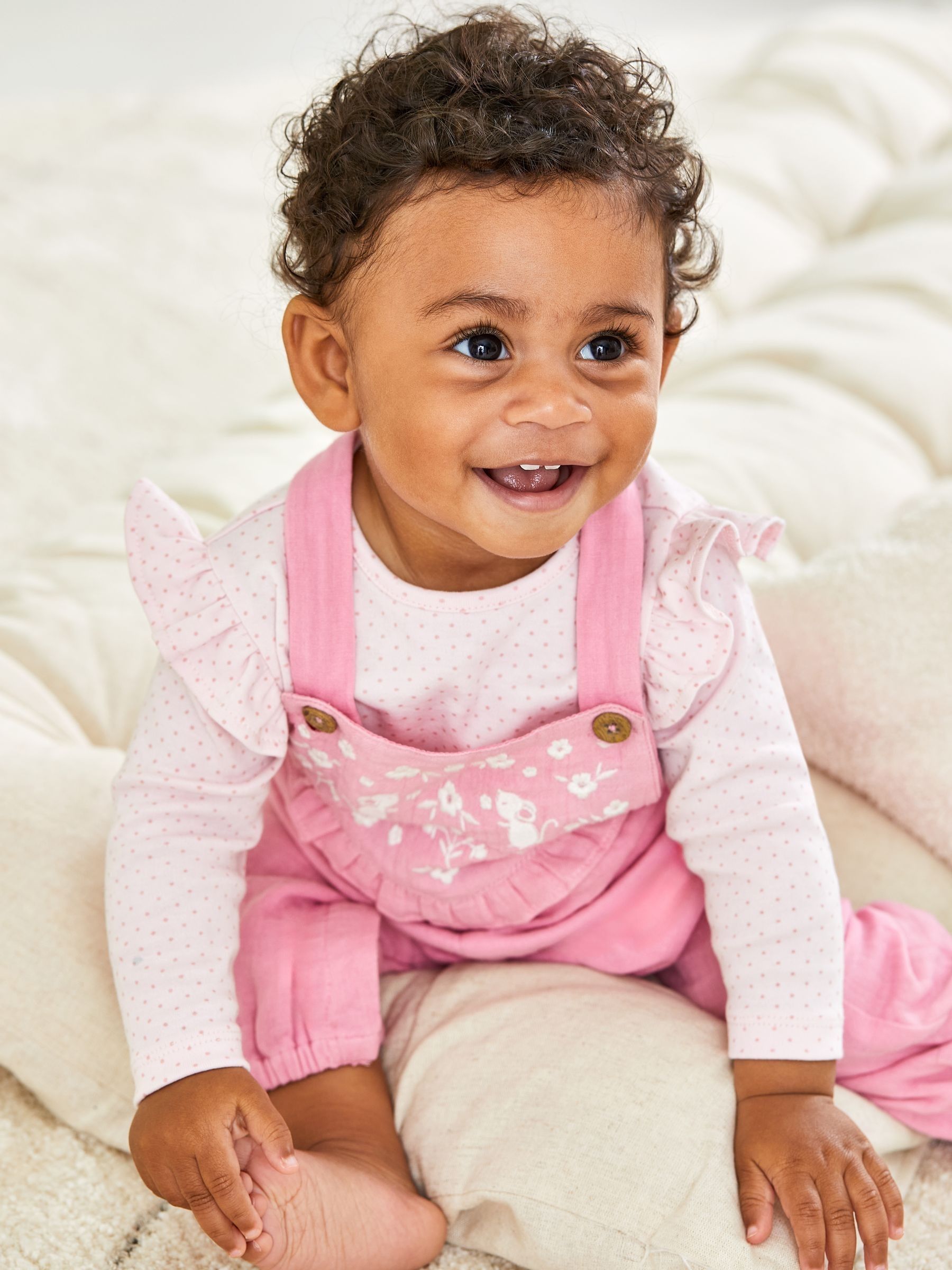 Pink Mouse Embroidered Cheesecloth Dungarees and Top Set - Image 2 of 6