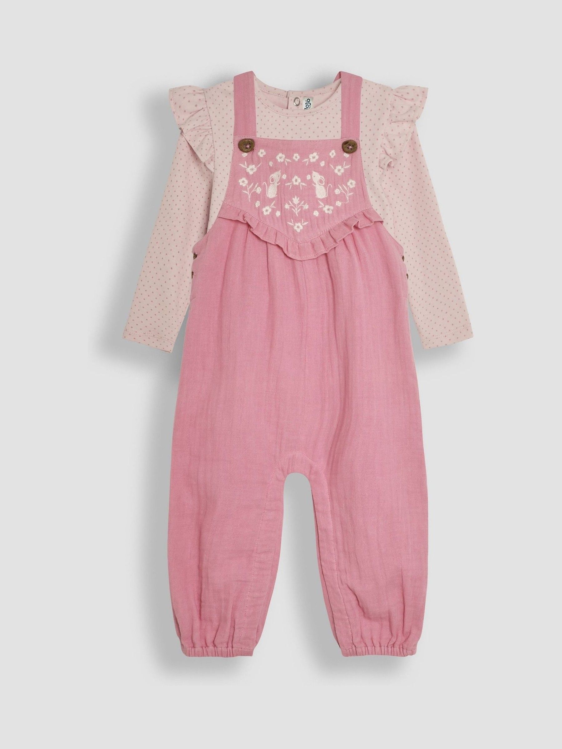 Pink Mouse Embroidered Cheesecloth Dungarees and Top Set - Image 4 of 6