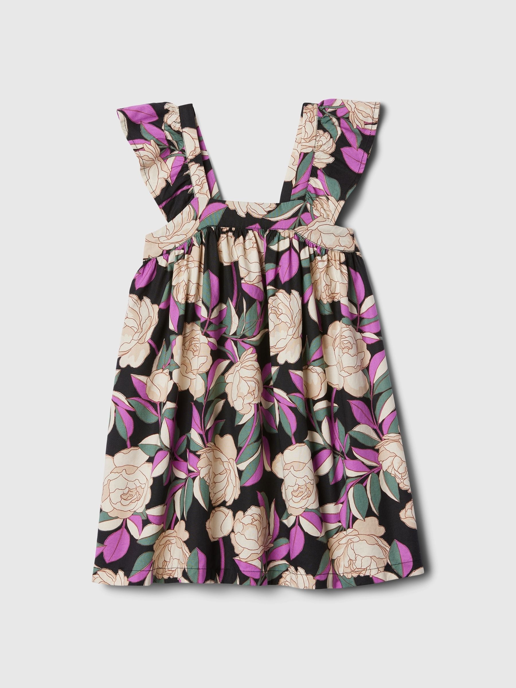 Black Floral Flutter Sleeve Square Neck Dress (12mths-5yrs) - Image 1 of 3
