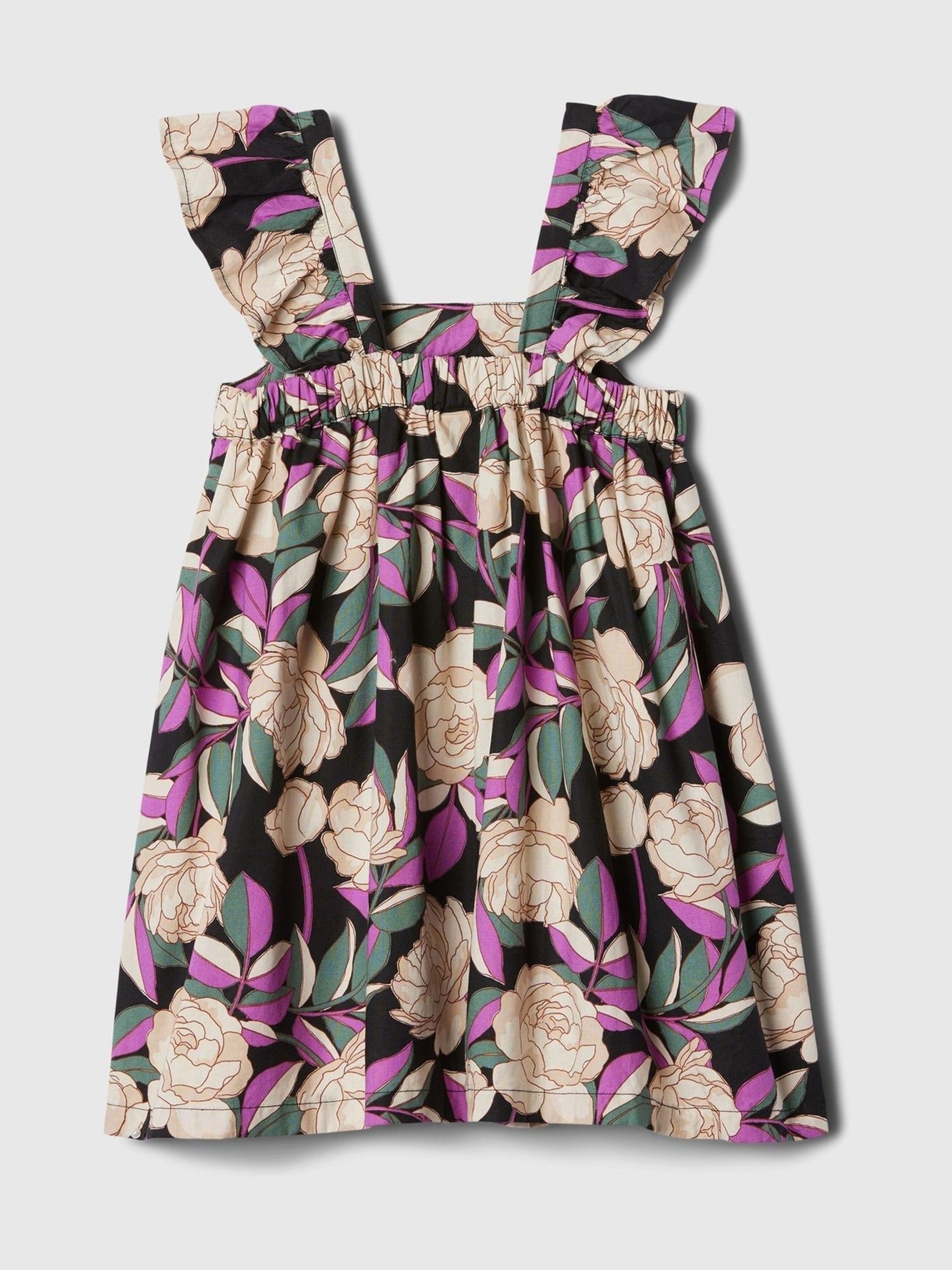 Black Floral Flutter Sleeve Square Neck Dress (12mths-5yrs) - Image 2 of 3