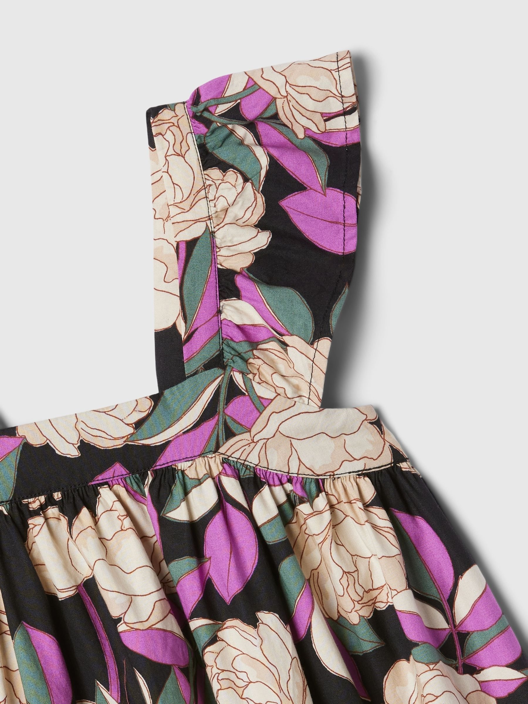Black Floral Flutter Sleeve Square Neck Dress (12mths-5yrs) - Image 3 of 3
