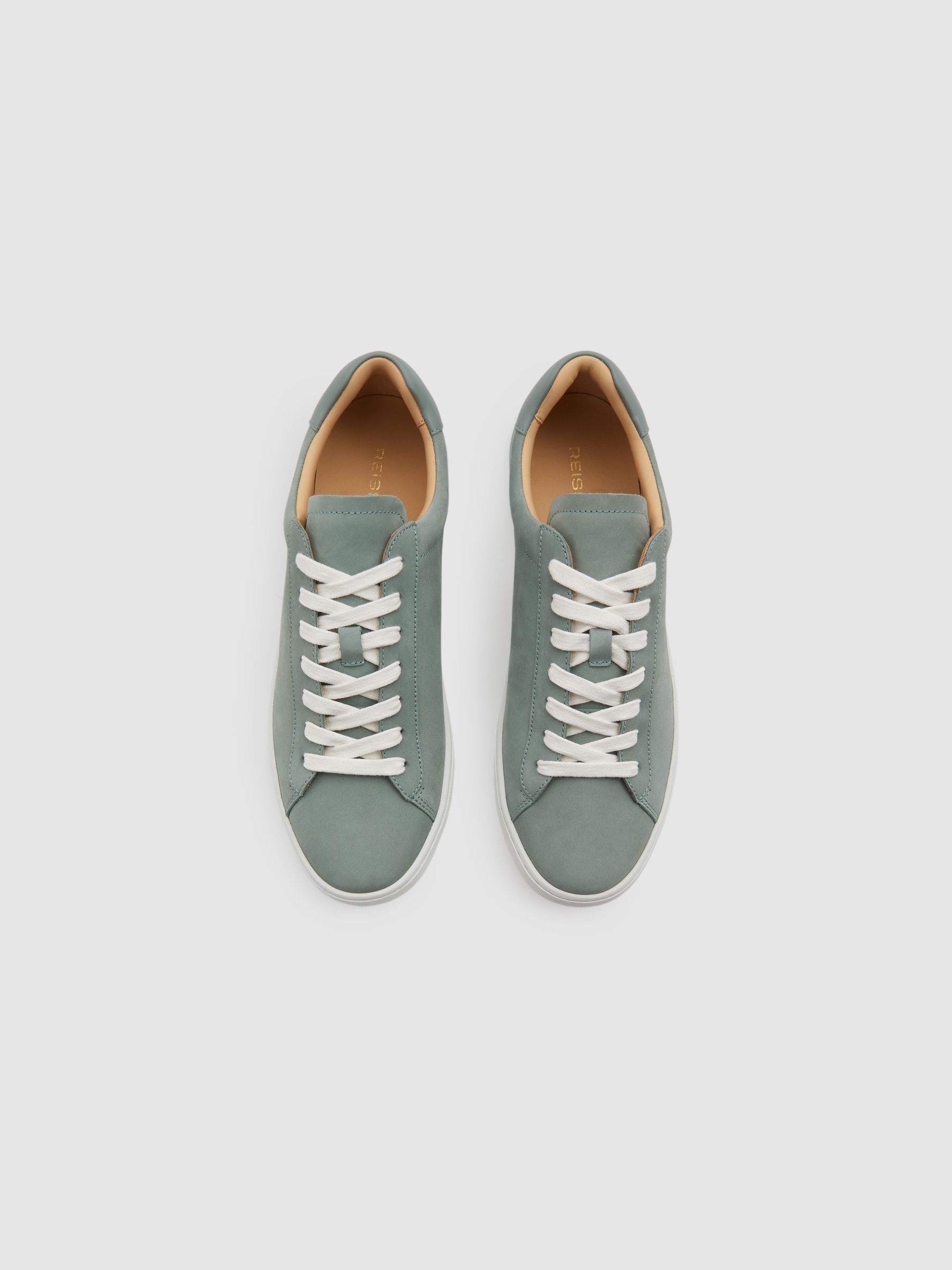 Nubuck Leather Low Top Trainers in Pistachio - Image 3 of 5