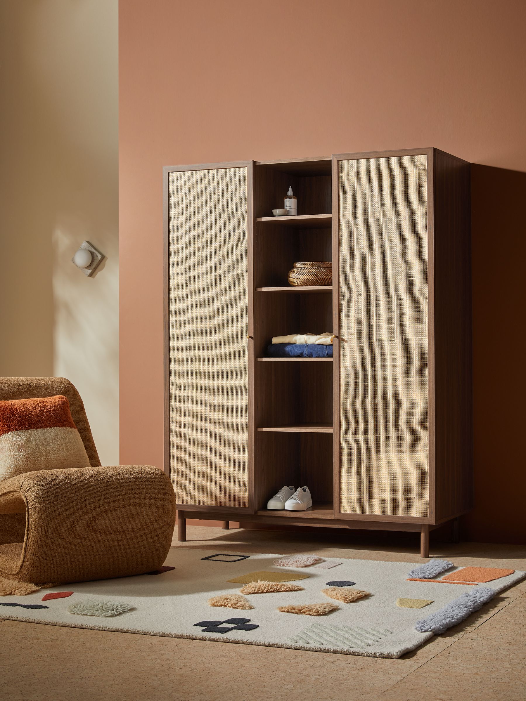 Pavia Rattan Triple Wardrobe in Dark Oak Effect - Image 1 of 5