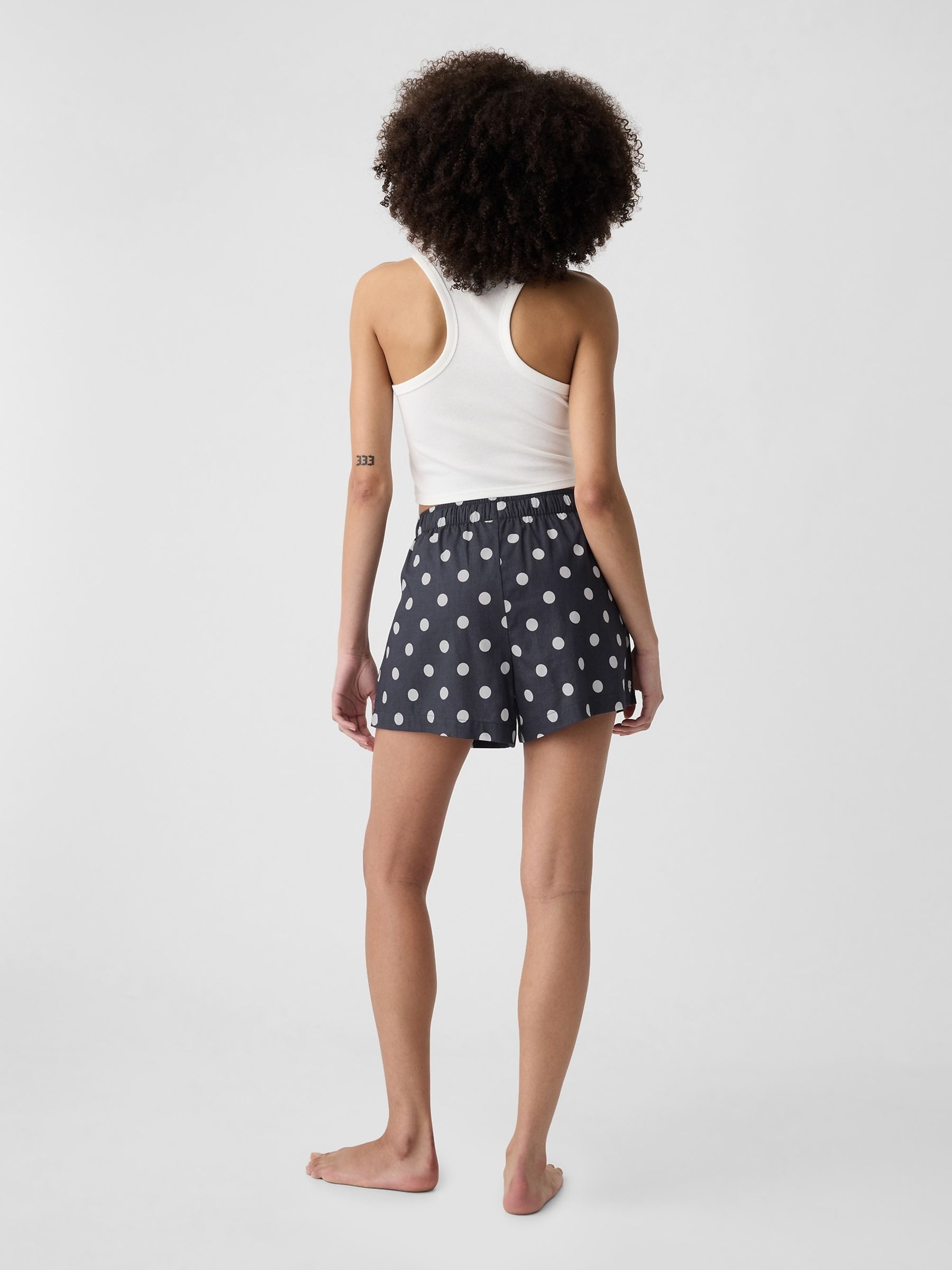 Black Polka Dot Cotton Poplin Print Pyjama Shorts - Image 2 of 4