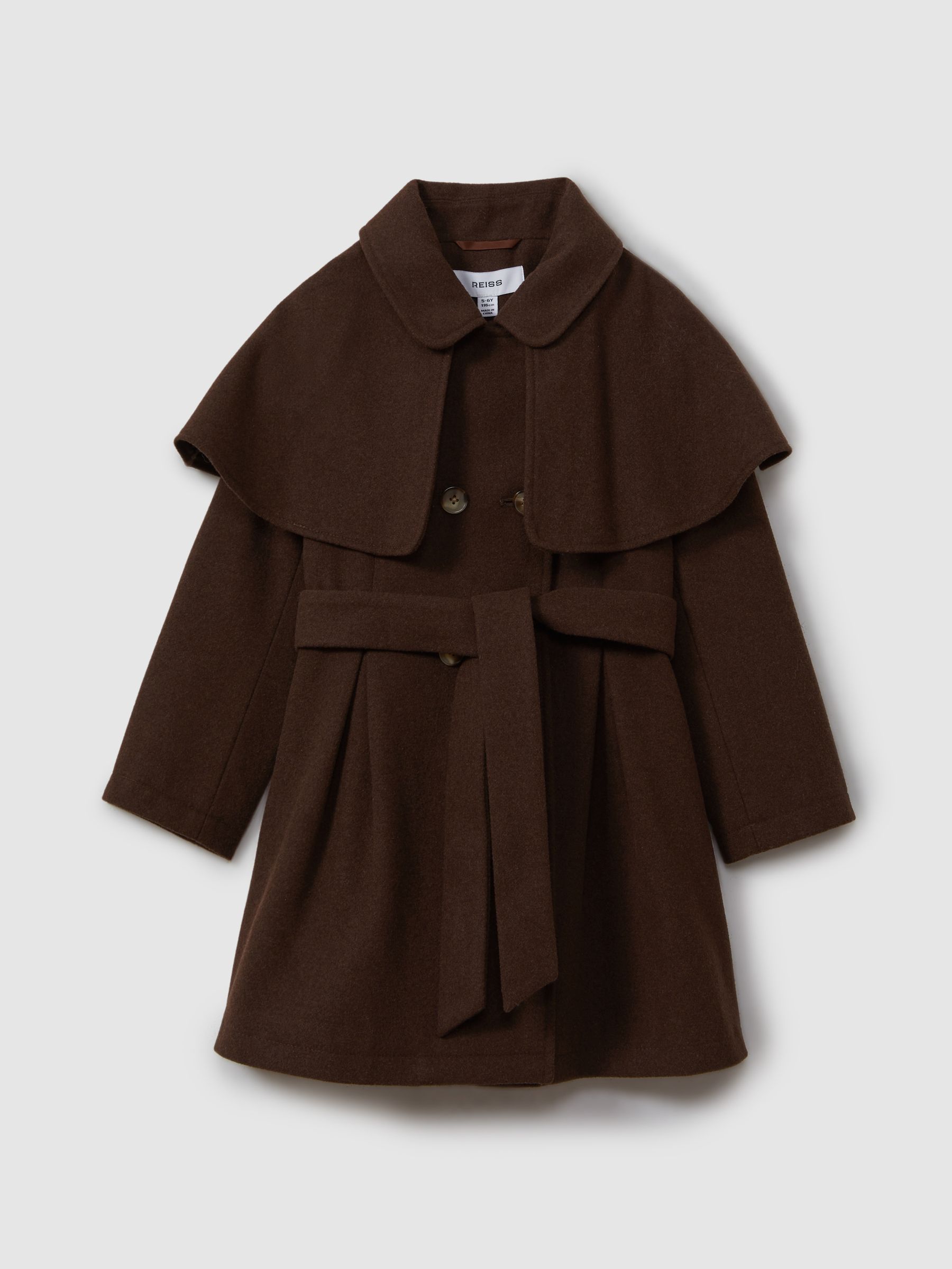 9-13 yrs Double Breasted Cape Coat with Wool in Chocolate - Image 2 of 4