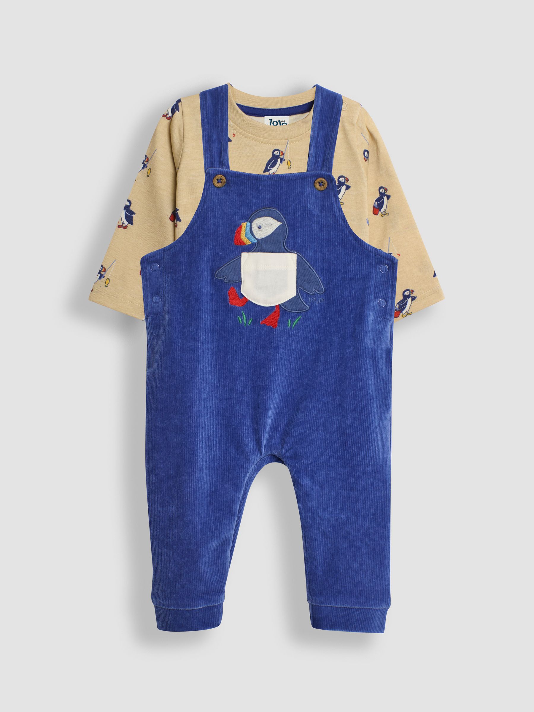 Blue 2-Piece Velour Appliqué Dungarees & Top Set - Image 1 of 6
