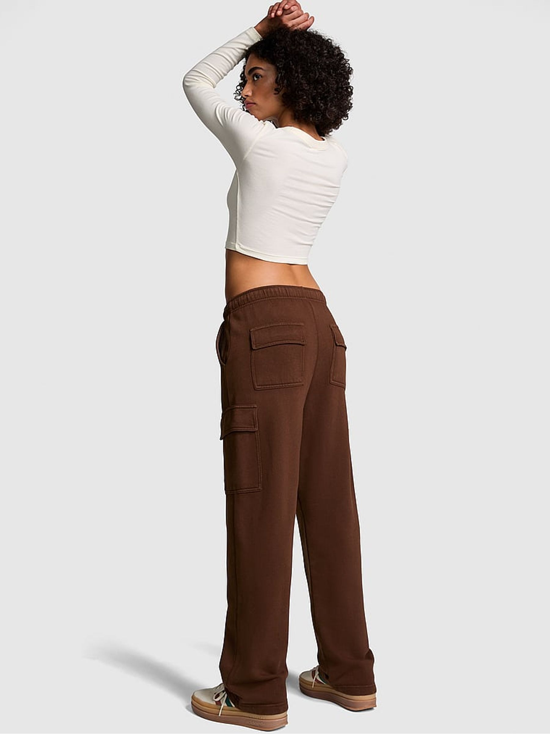 Ganache Brown Fleece Straight Leg Cargo Joggers - Image 2 of 3