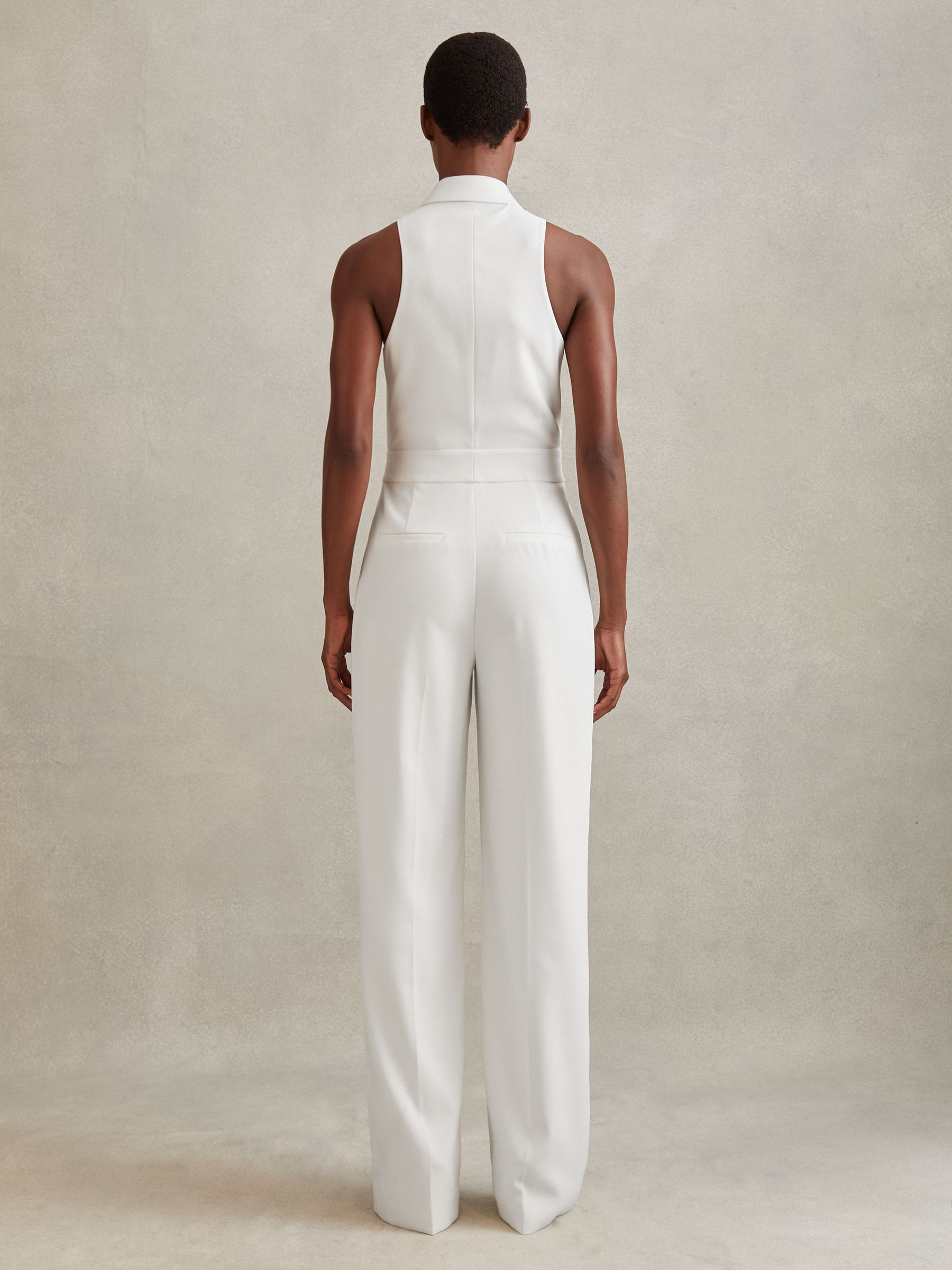 Petite Double Breasted Satin Tux Jumpsuit in White - Image 5 of 7