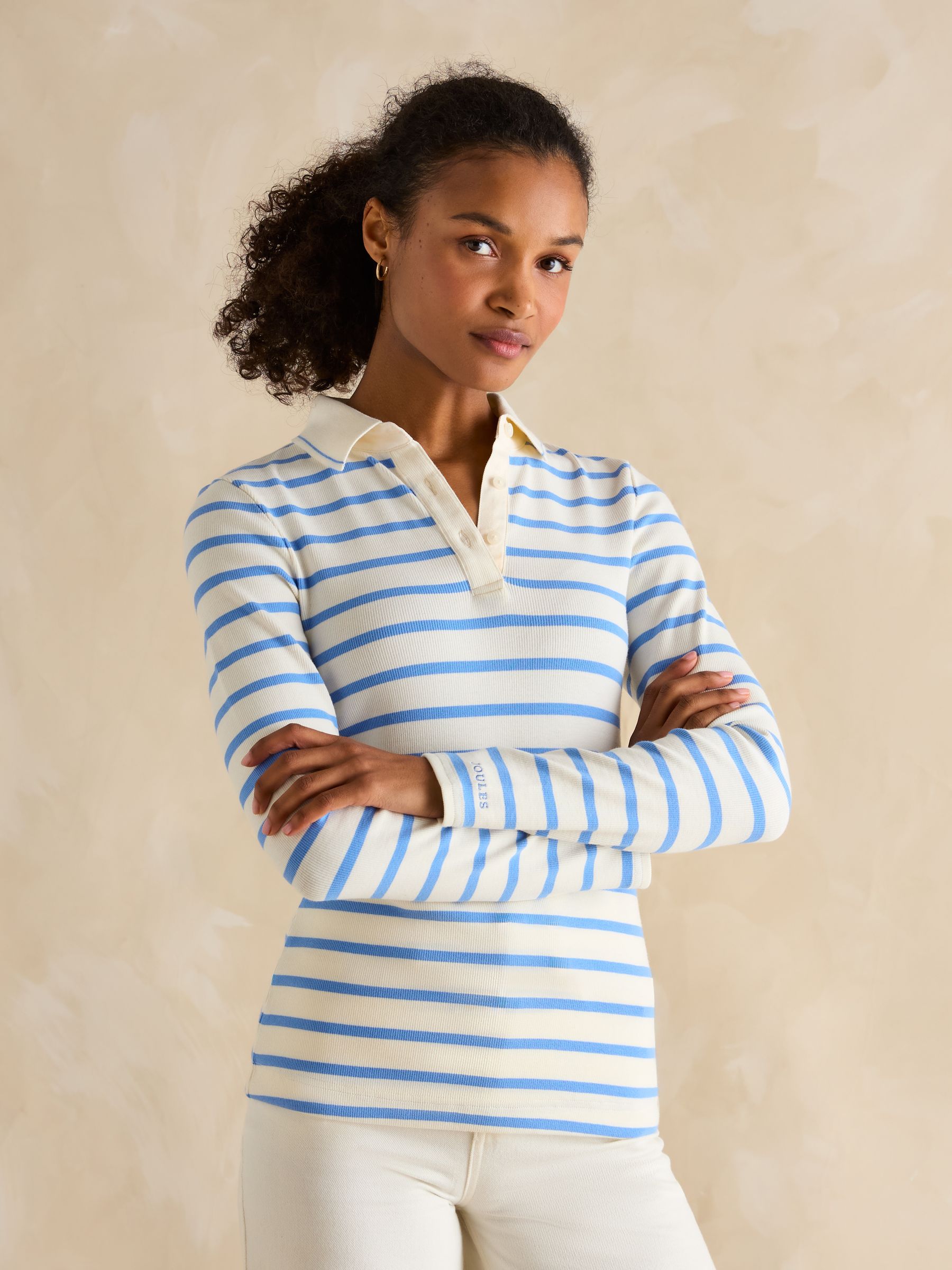 Fairfield Blue Striped Ribbed Long Sleeve Striped Polo Shirt - Image 1 of 5