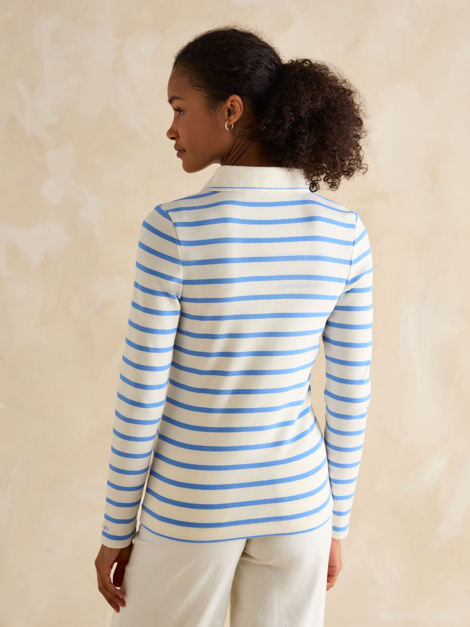 Fairfield Blue Striped Ribbed Long Sleeve Striped Polo Shirt - Image 2 of 5