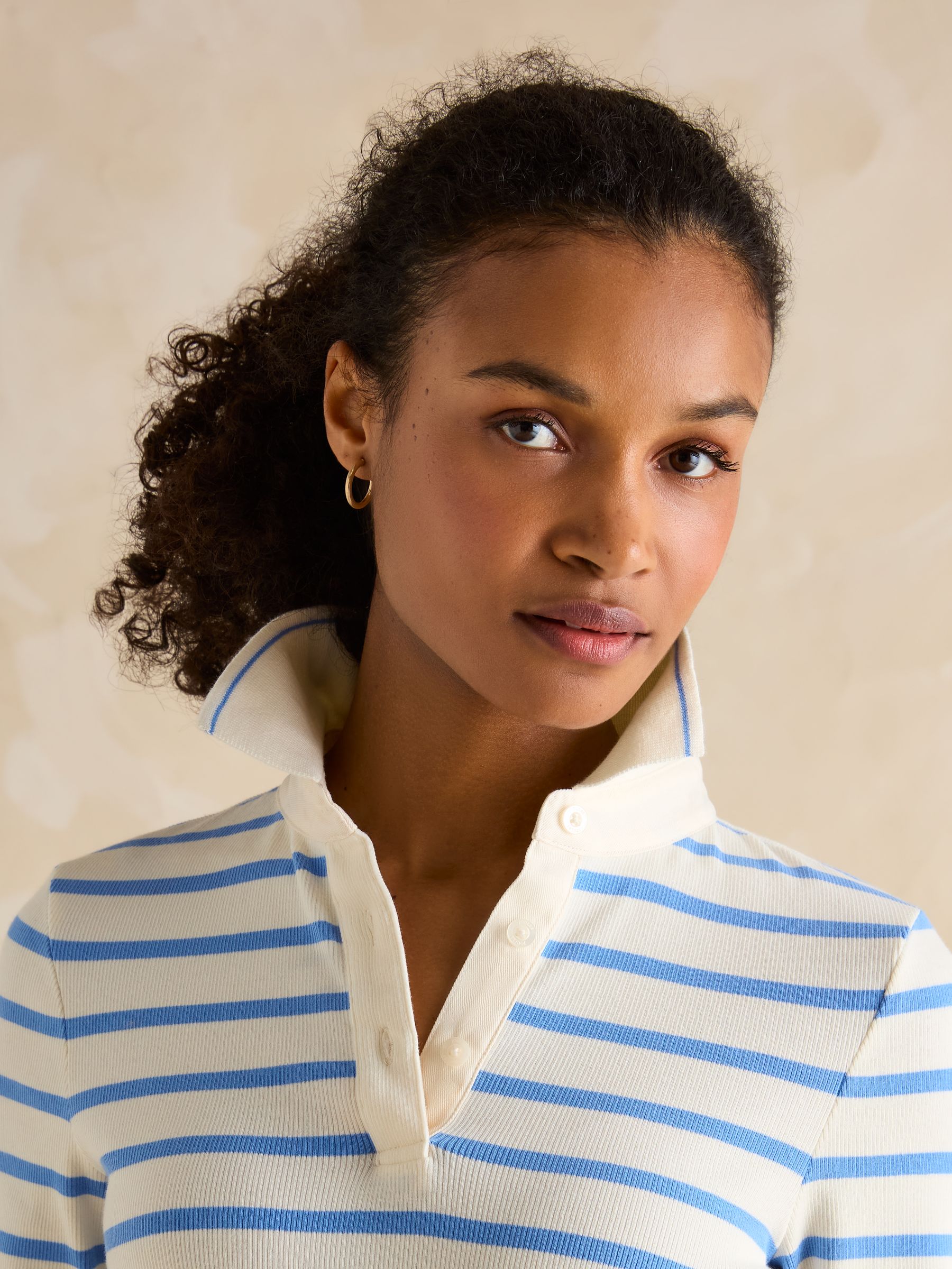 Fairfield Blue Striped Ribbed Long Sleeve Striped Polo Shirt - Image 4 of 5