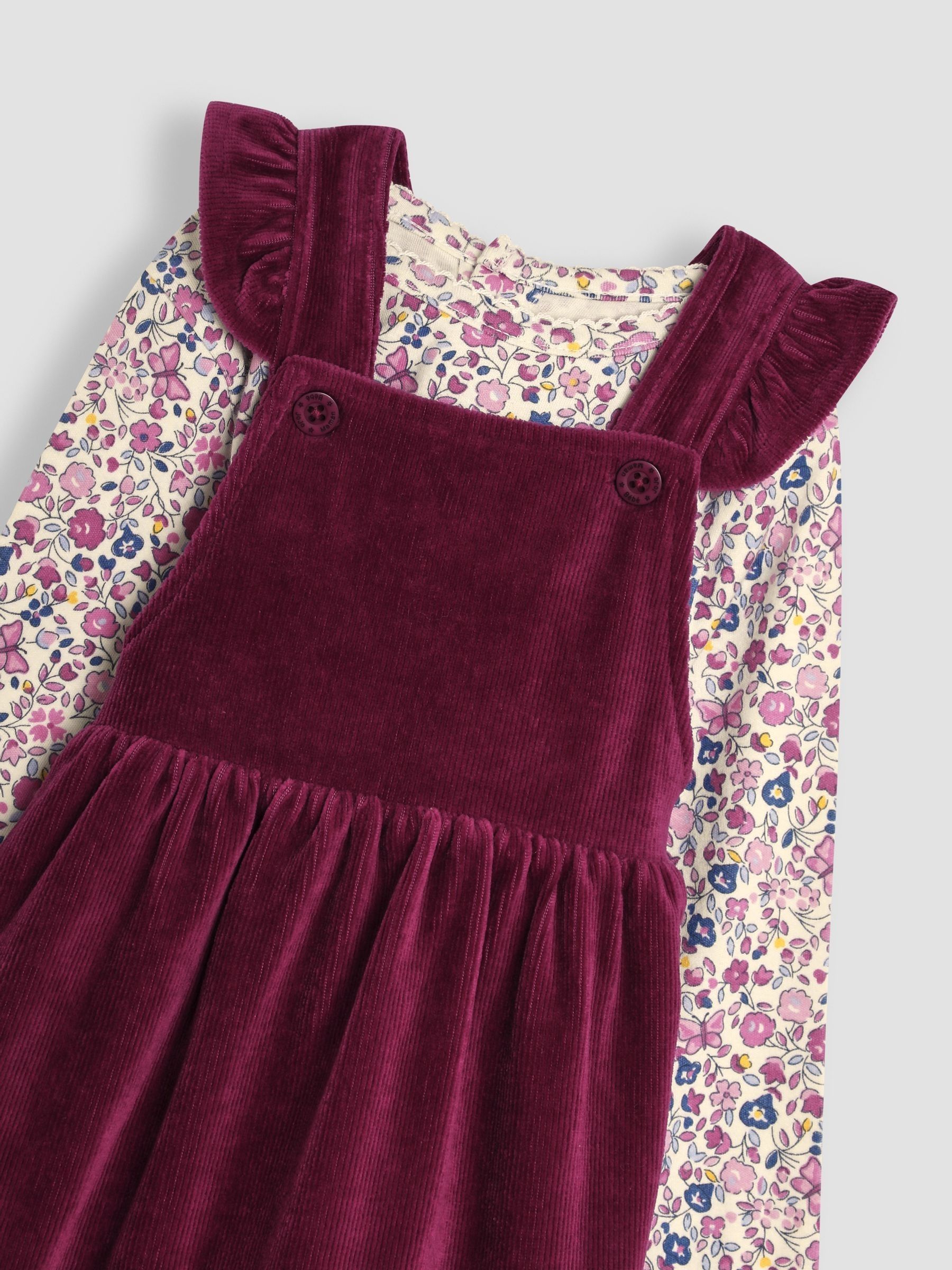 Plum Purple Butterfly Velour Appliqué Velour Pinafore Dress And Top Set - Image 7 of 7