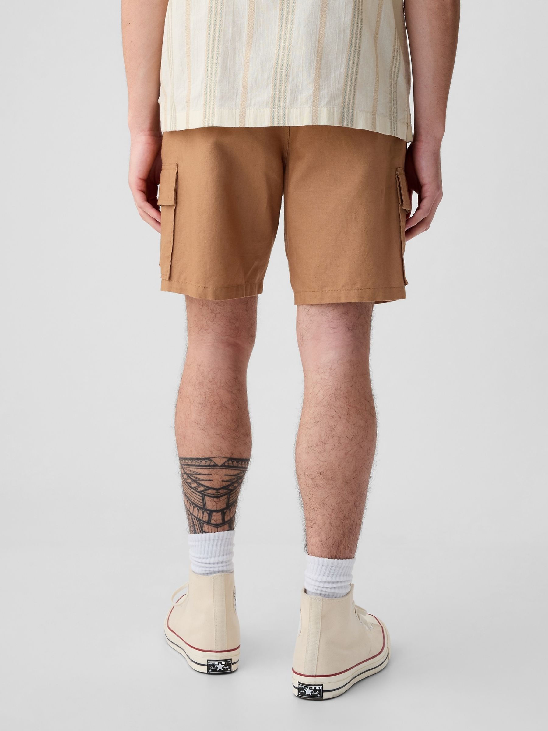 Brown Linen Cotton Cargo Shorts - Image 2 of 5
