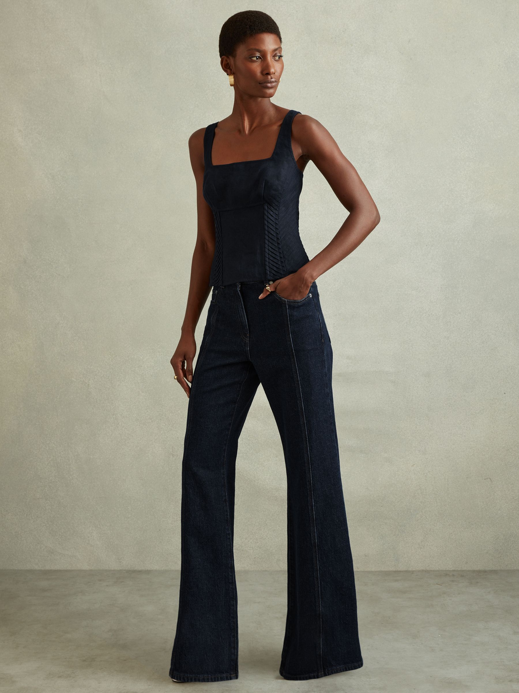 Linen Corset Vest in Navy - Image 1 of 5