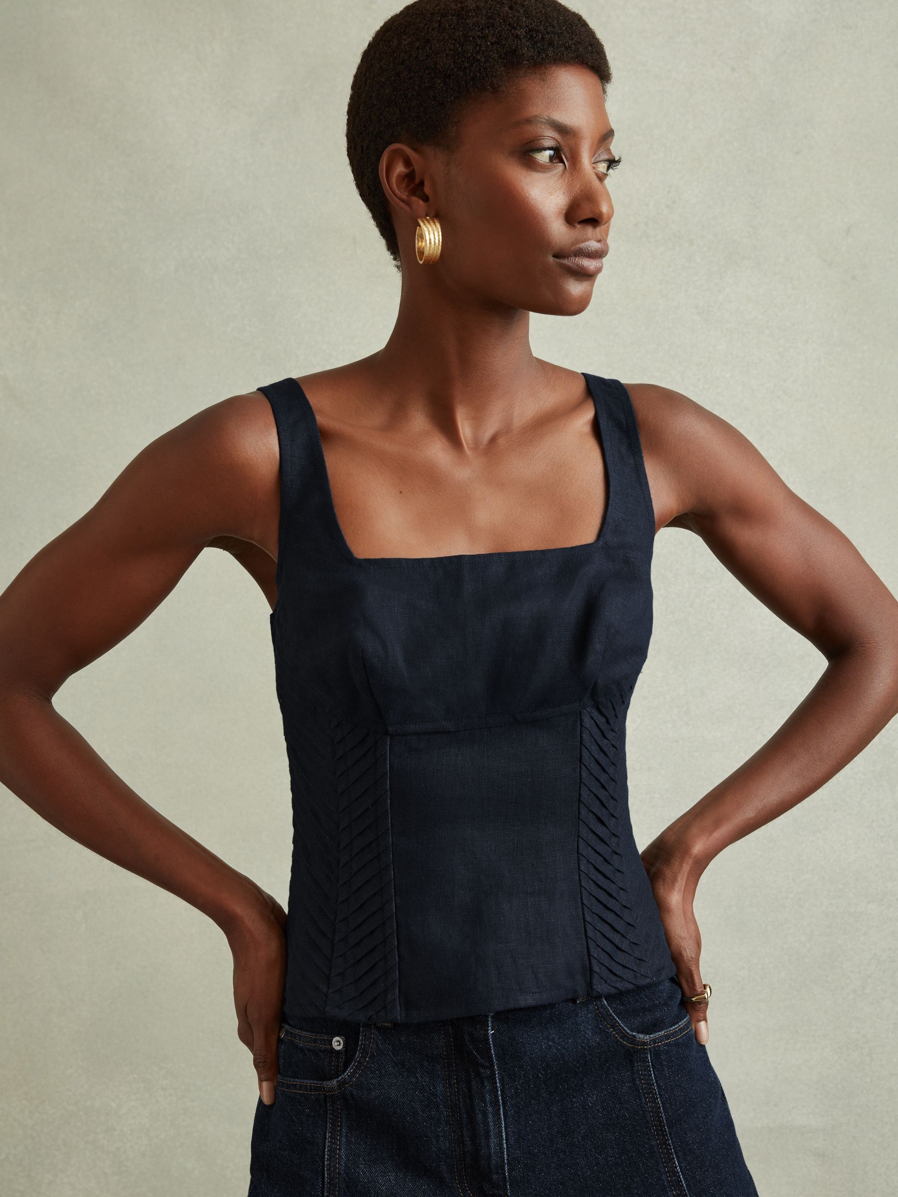 Linen Corset Vest in Navy - Image 3 of 5