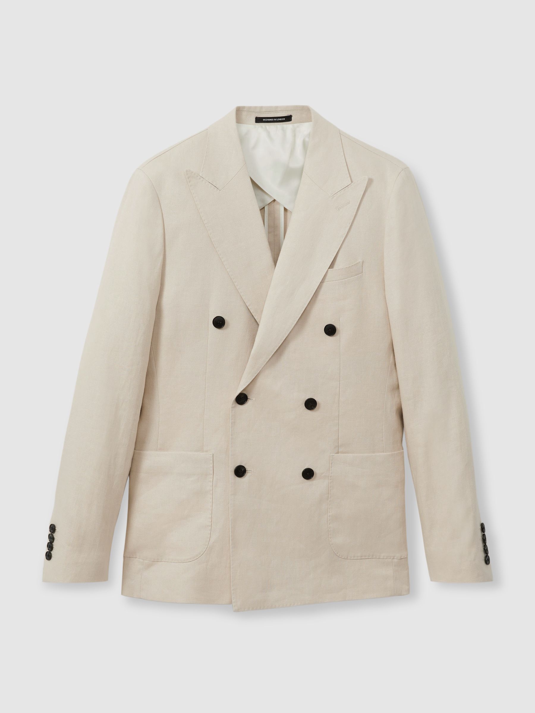 Linen Double Breasted Modern Fit Blazer in Oatmeal - Image 2 of 6