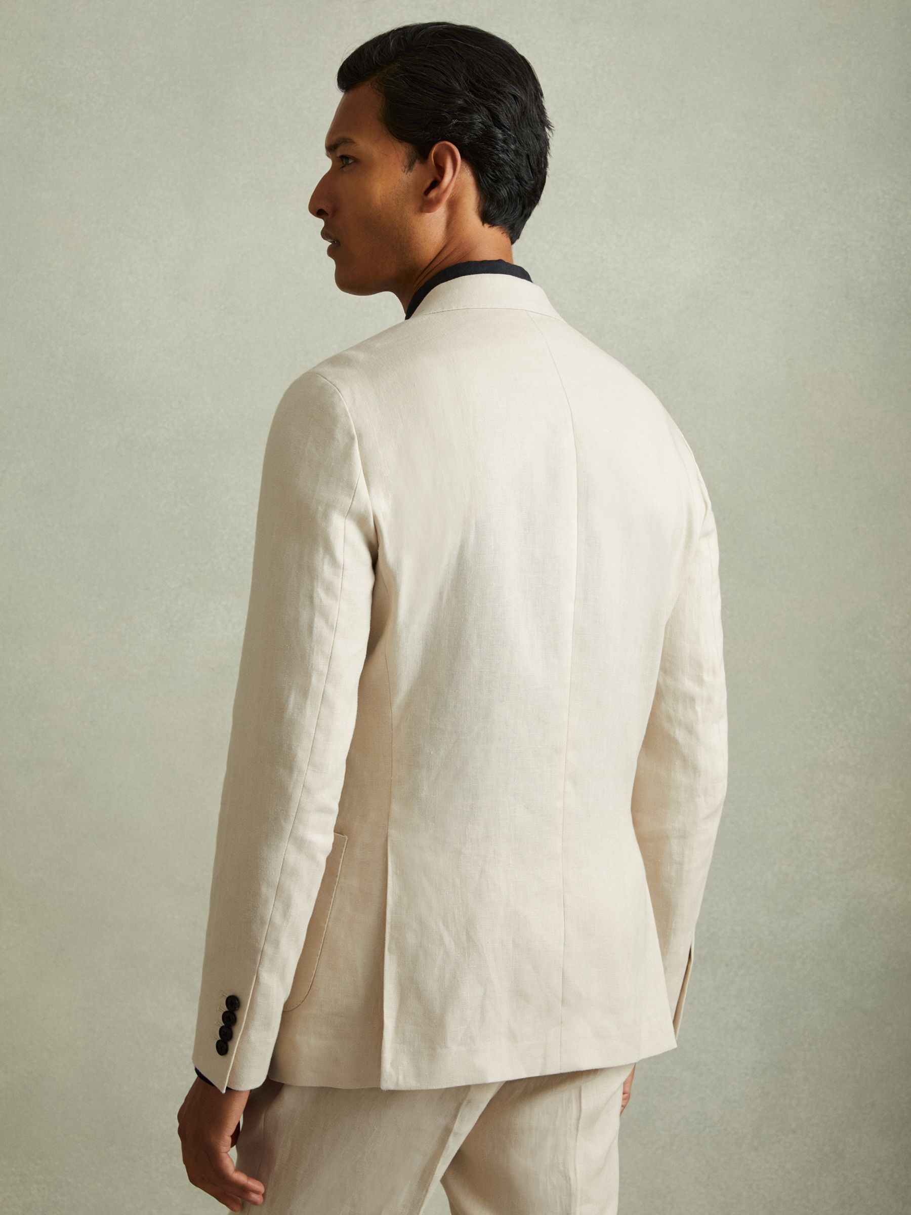 Linen Double Breasted Modern Fit Blazer in Oatmeal - Image 4 of 6