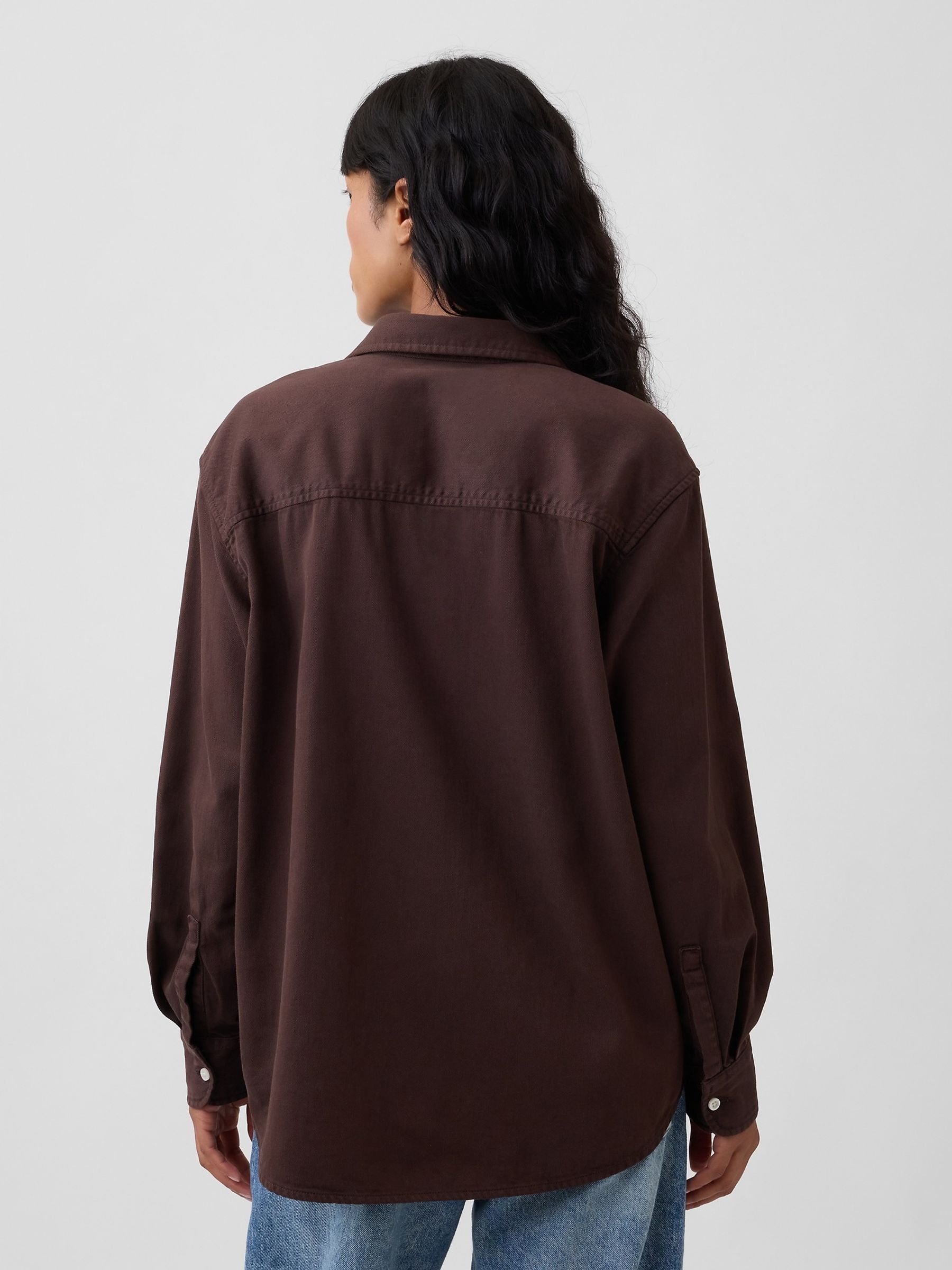 Brown Oversized Denim Shirt - Image 2 of 5 Brown Oversized Denim Shirt - Image 2 of 5