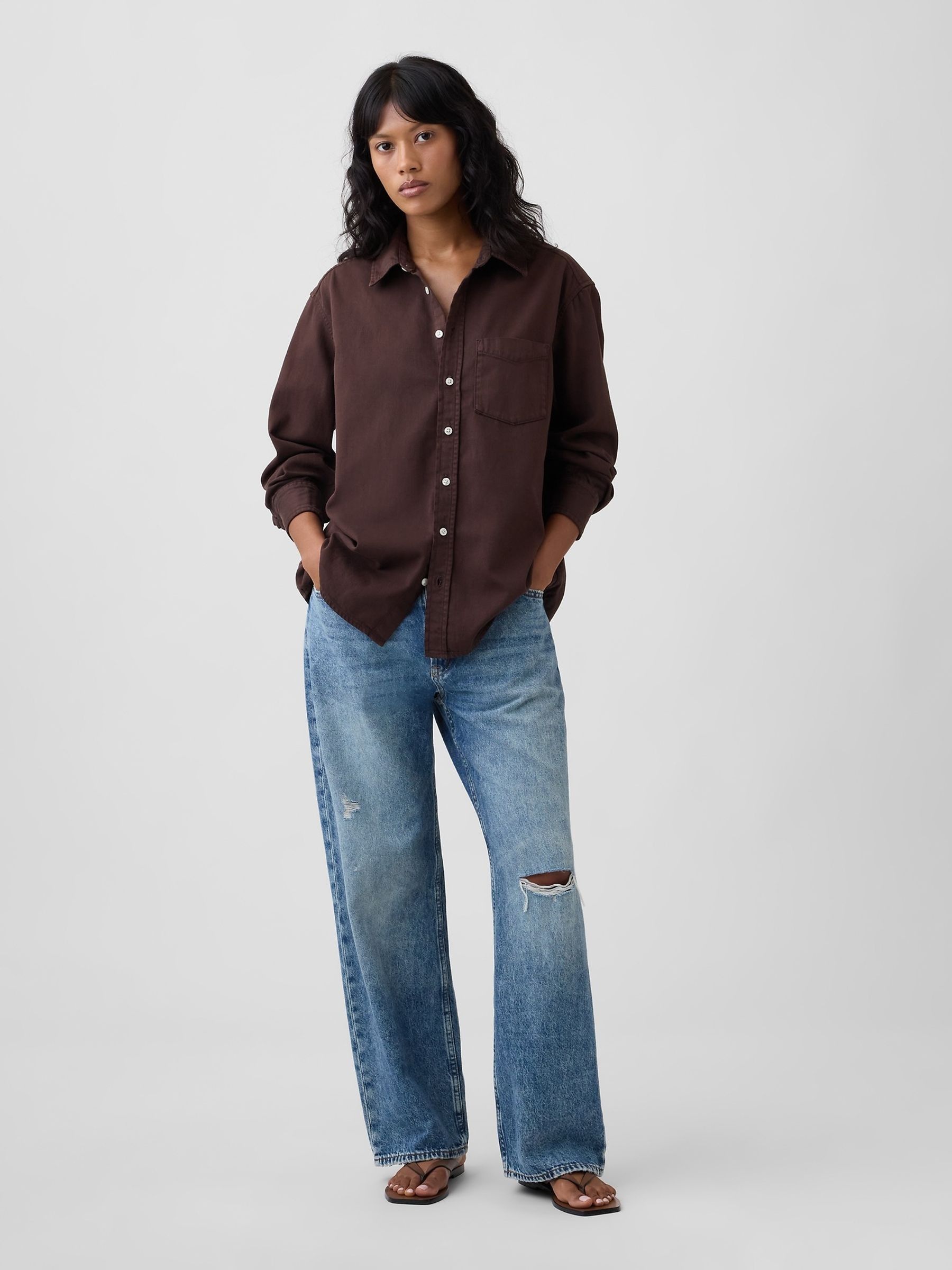 Brown Oversized Denim Shirt - Image 3 of 5