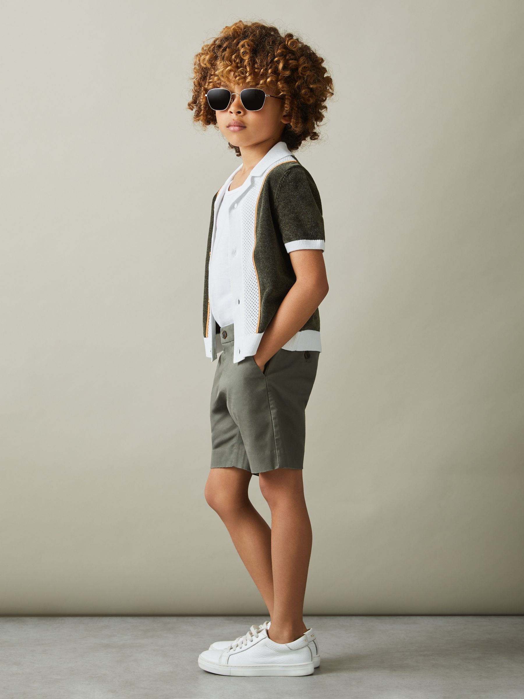 3-9 yrs Hybrid Velour Cuban Collar Shirt in Green Smoke - Image 1 of 4