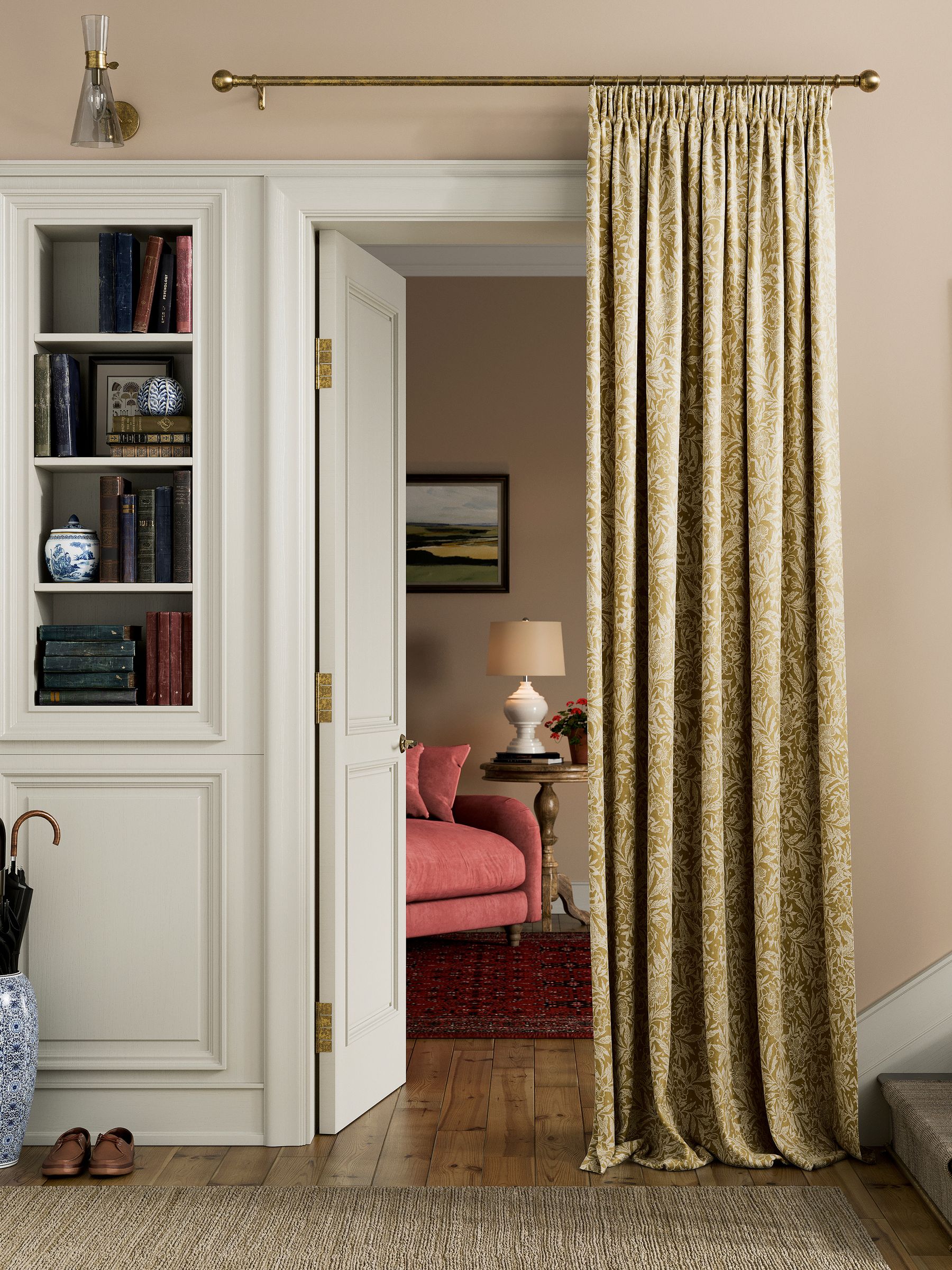 Twilight Ditsy Set of 2 Gold Pencil Pleat Curtains - Image 2 of 4