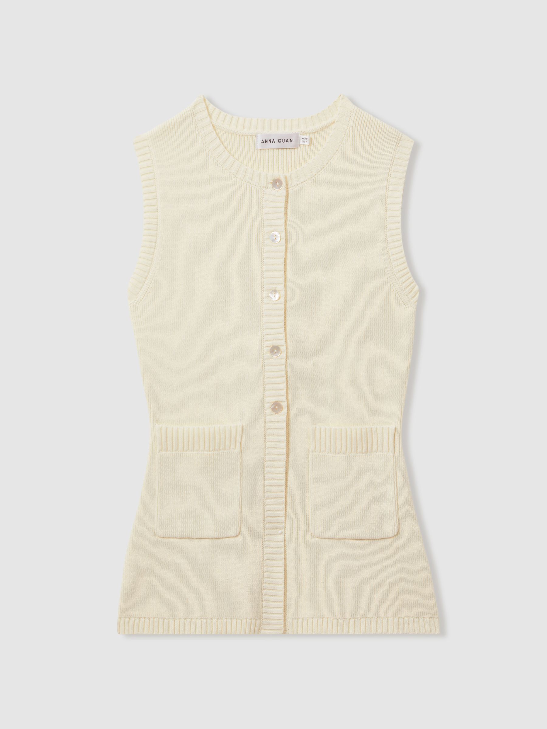 Codie White Anna Quan Knitted Cotton Sleeveless Cardigan - Image 2 of 6