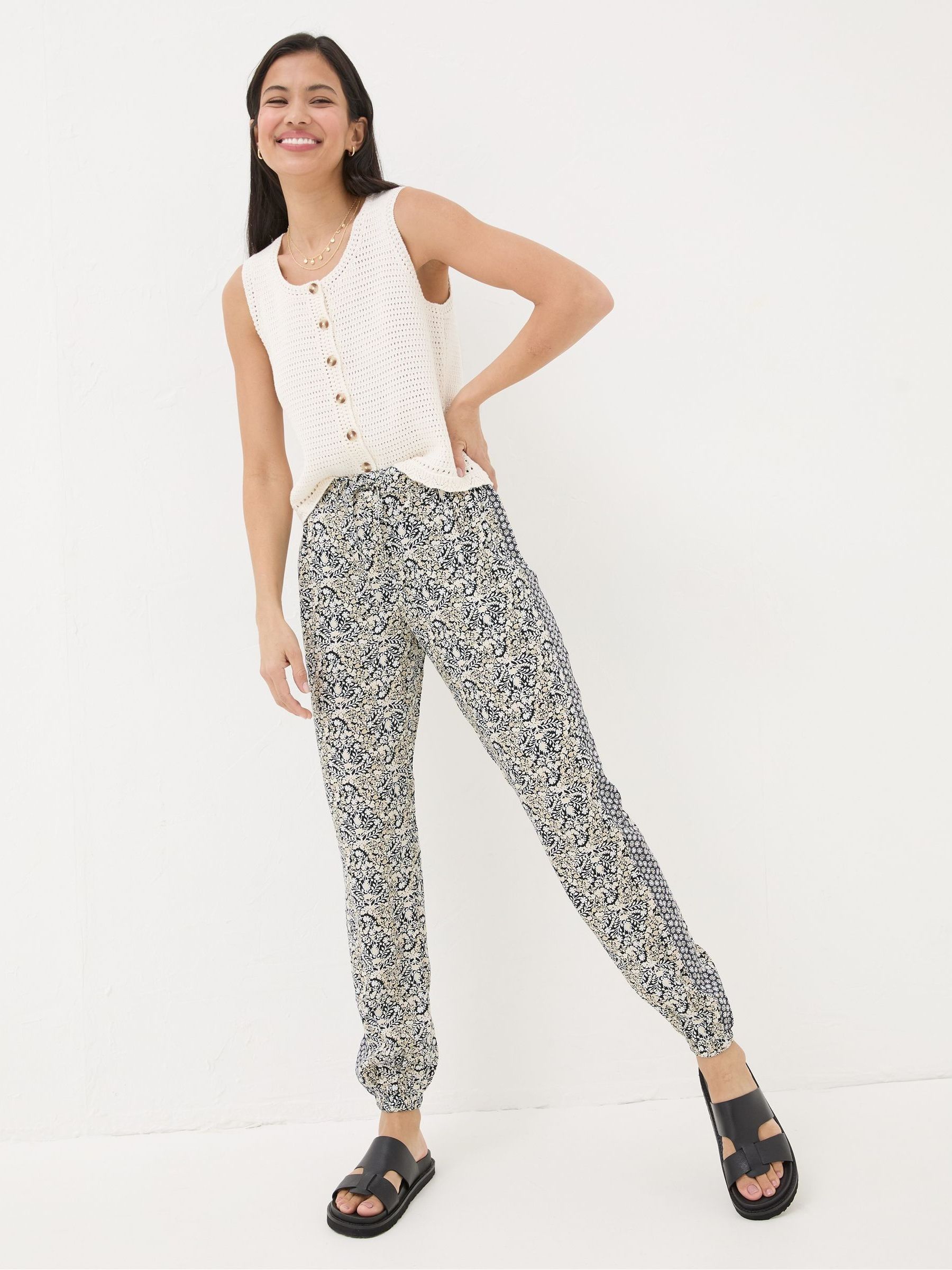 Lyme Black Inlay Floral Trousers - Image 1 of 7