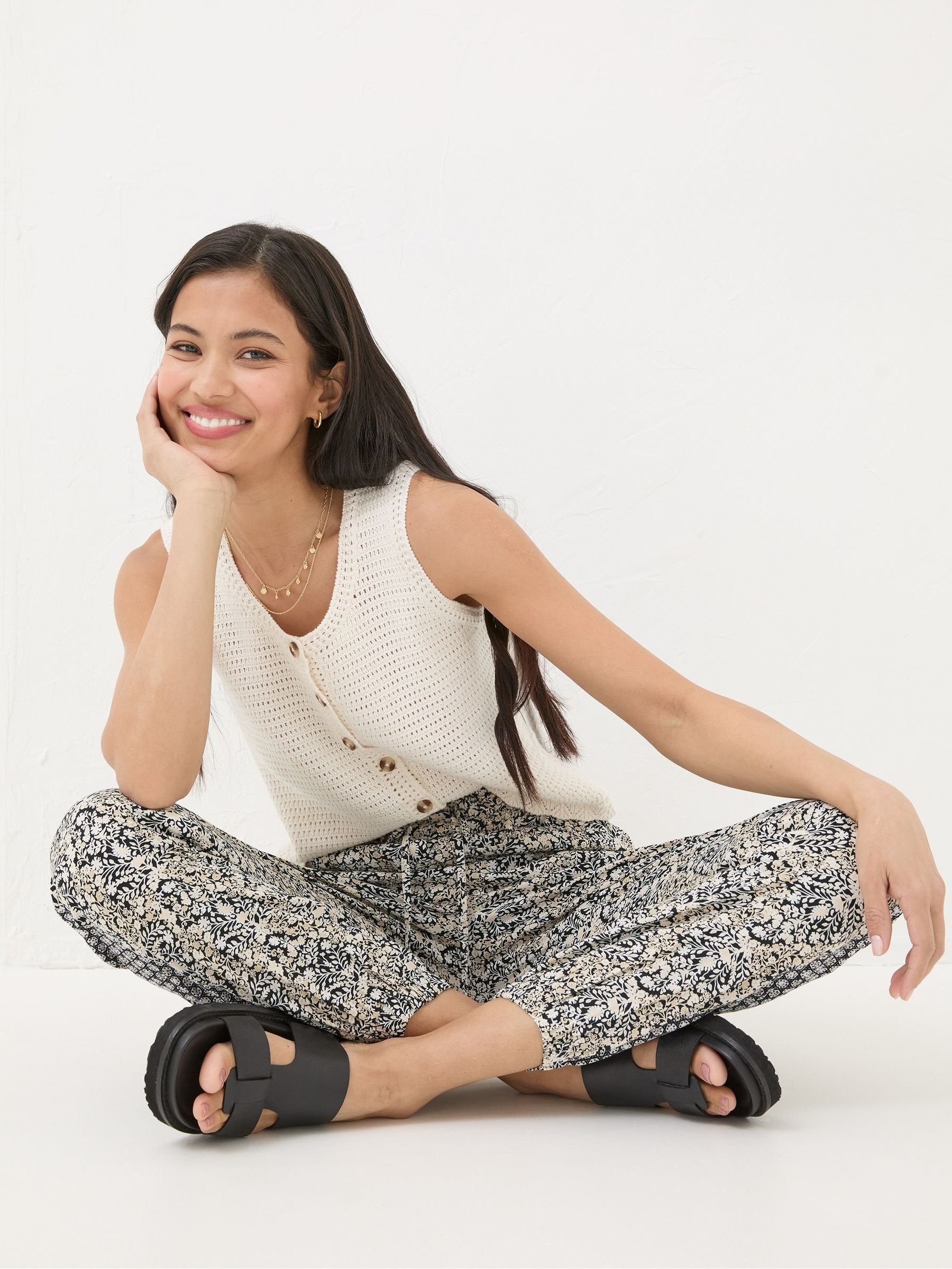 Lyme Black Inlay Floral Trousers - Image 5 of 7