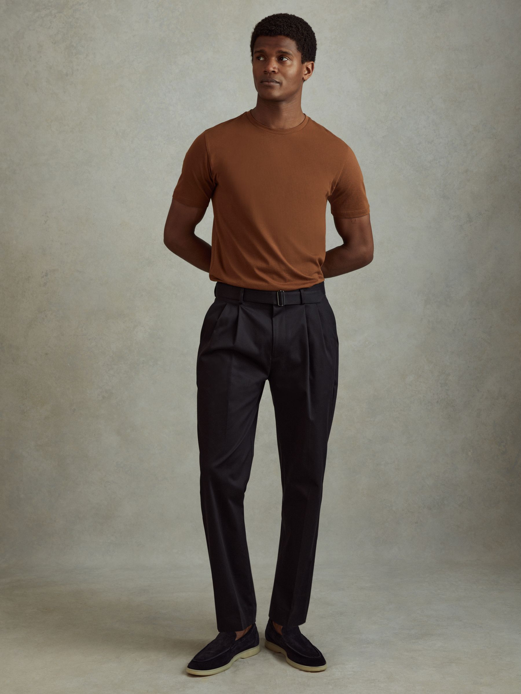 Cotton Crew Neck T-Shirt in Mocha Brown - Image 3 of 5