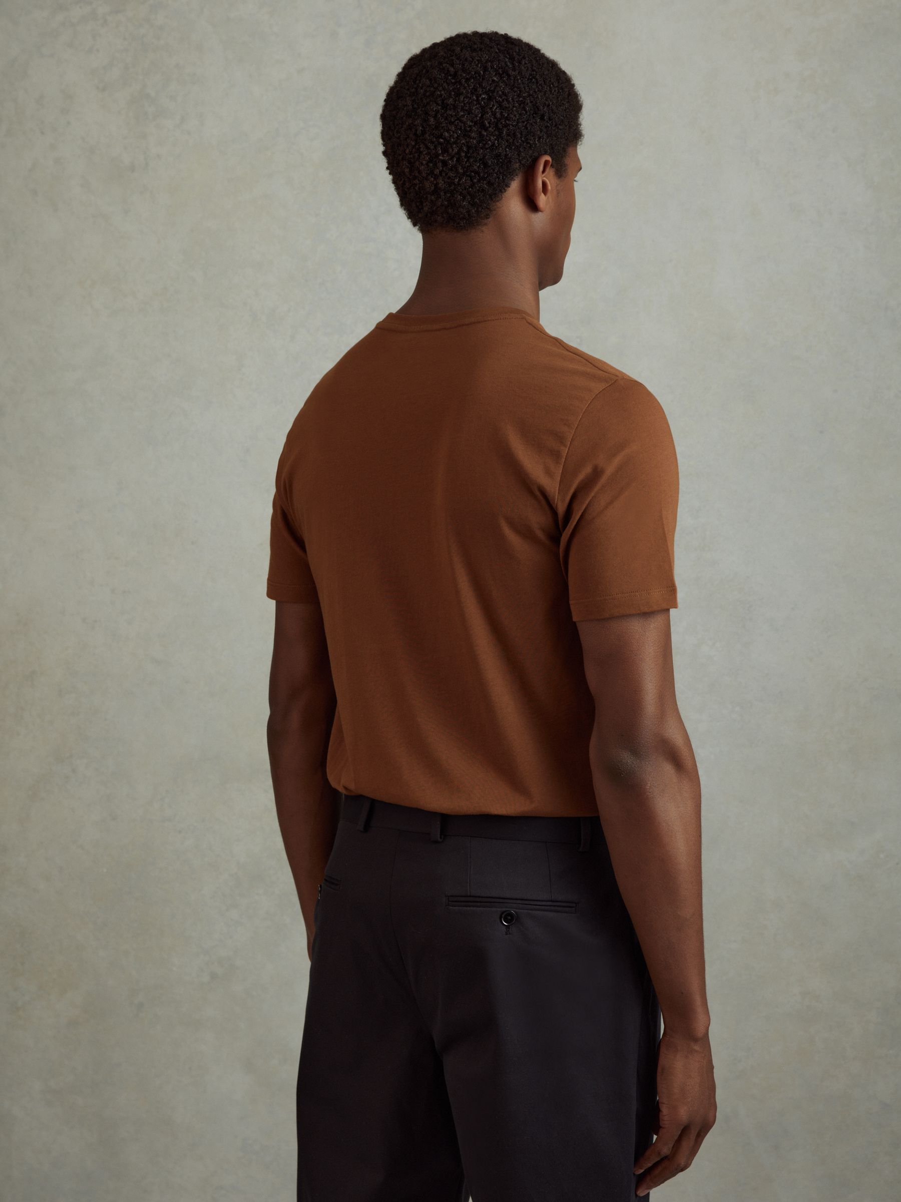 Cotton Crew Neck T-Shirt in Mocha Brown - Image 4 of 5