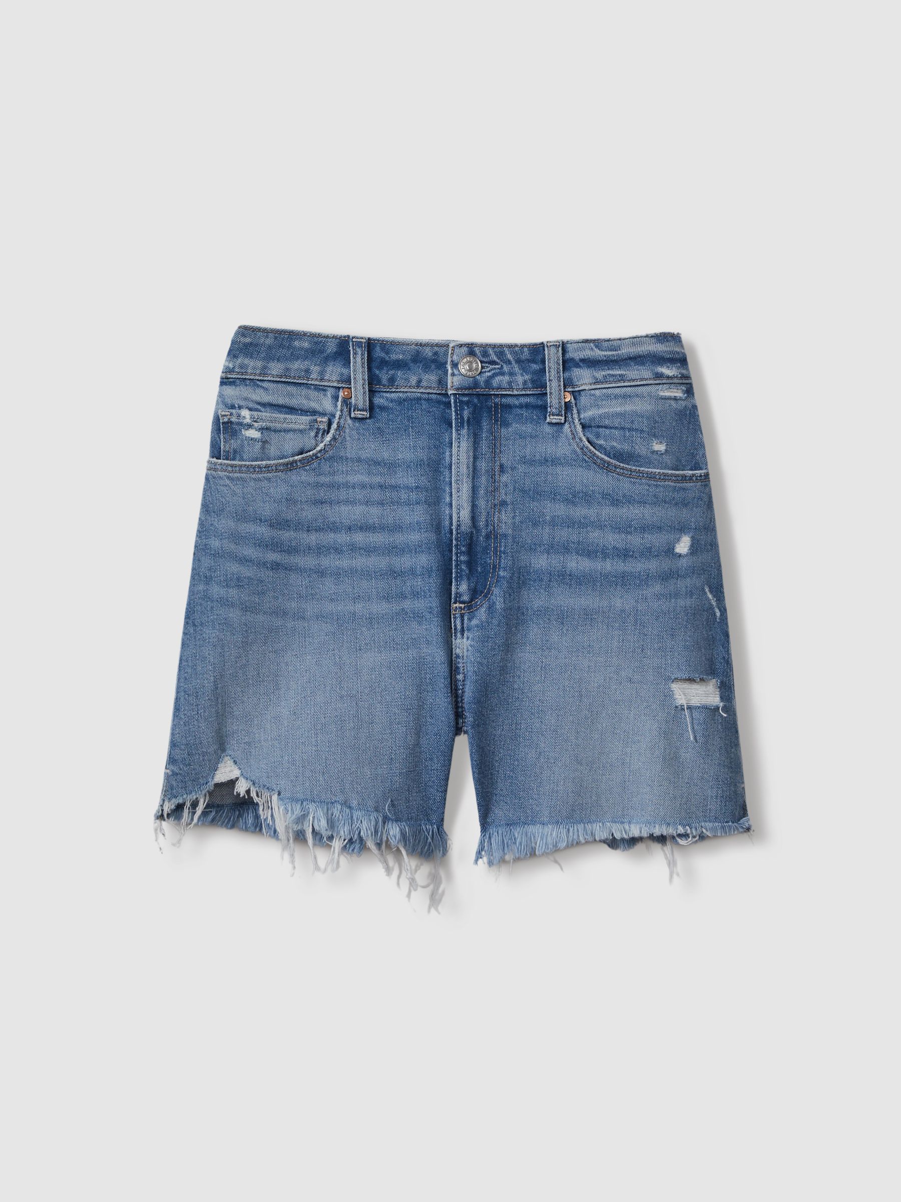 Paige Raw Hem Denim Shorts in Denim Blue - Image 2 of 5