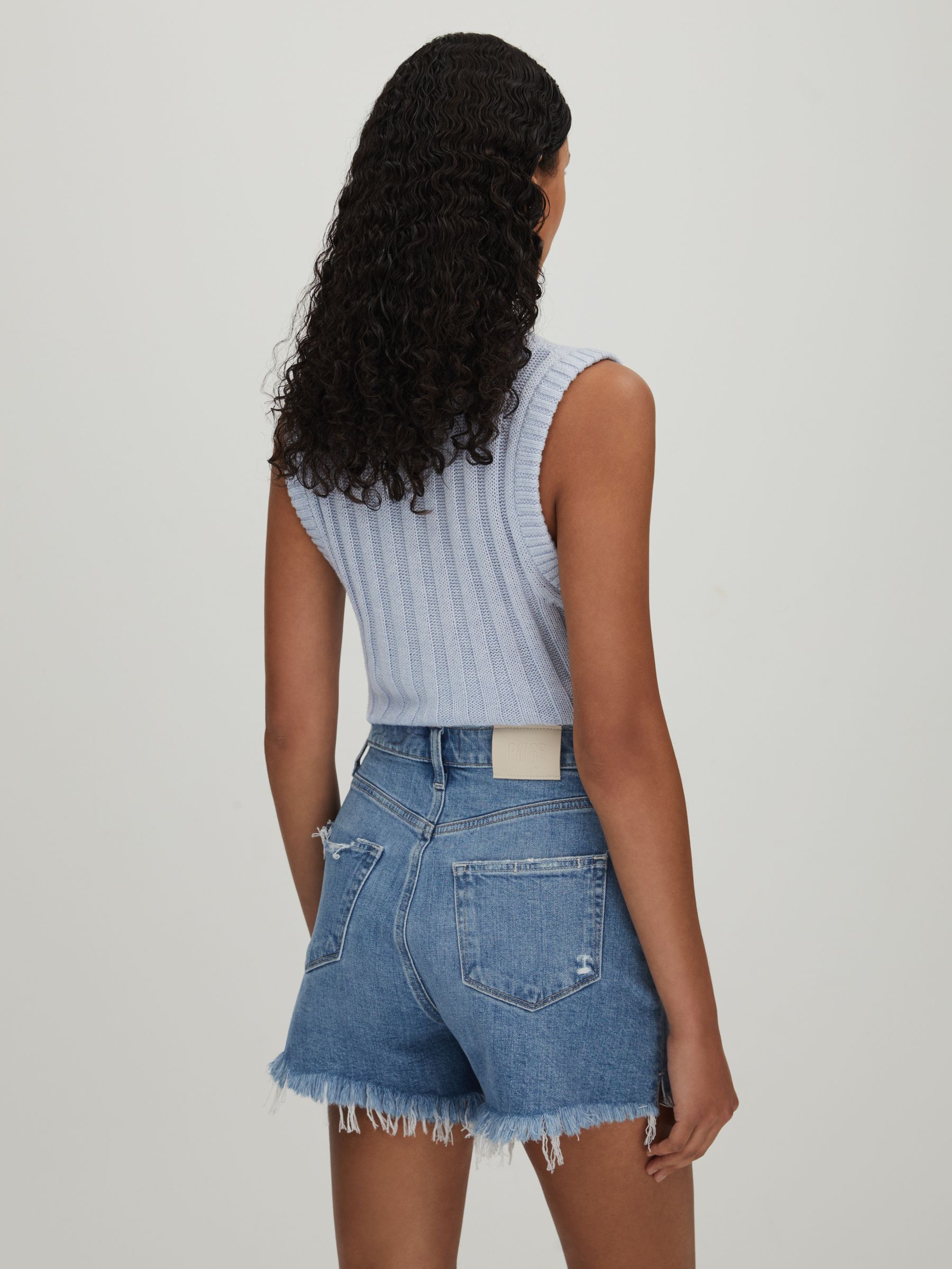 Paige Raw Hem Denim Shorts in Denim Blue - Image 4 of 5