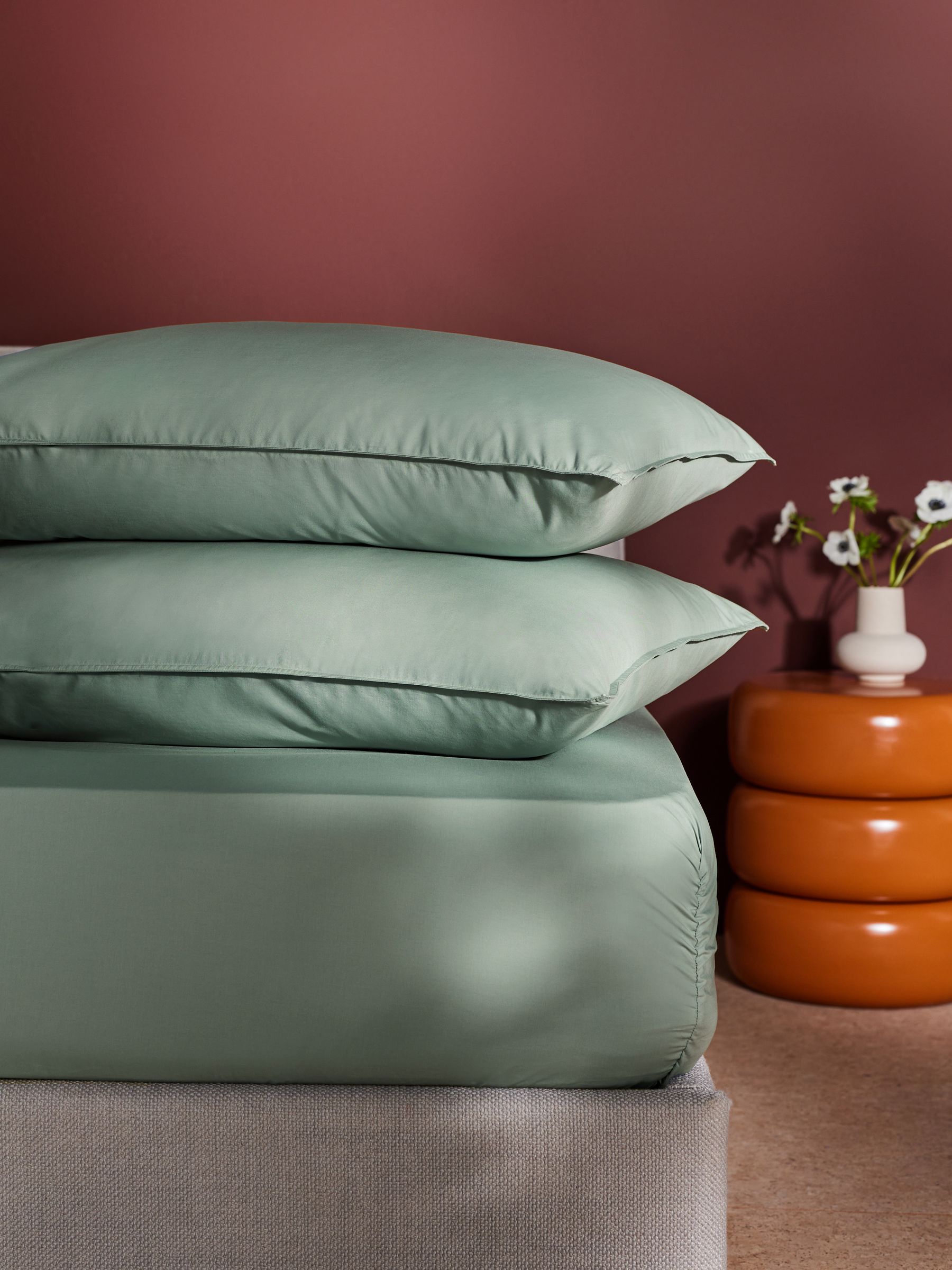 Cosy Washed Cotton Pillowcase Set of 2 in Sage Green - Image 1 of 4